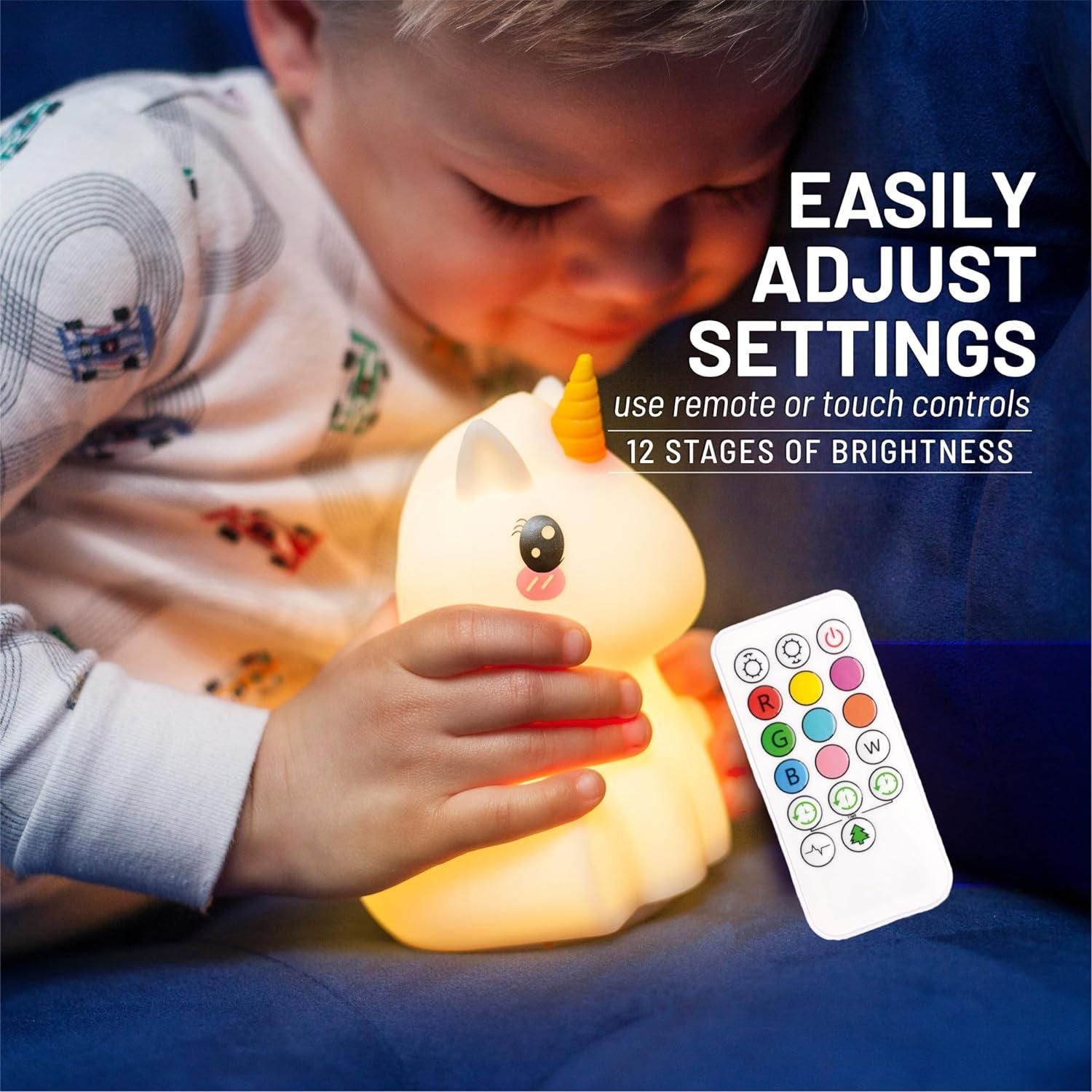 LumiPets Nursery LED Nightlight: Unicorn-Shaped Nightlight - Rechargeable with Remote