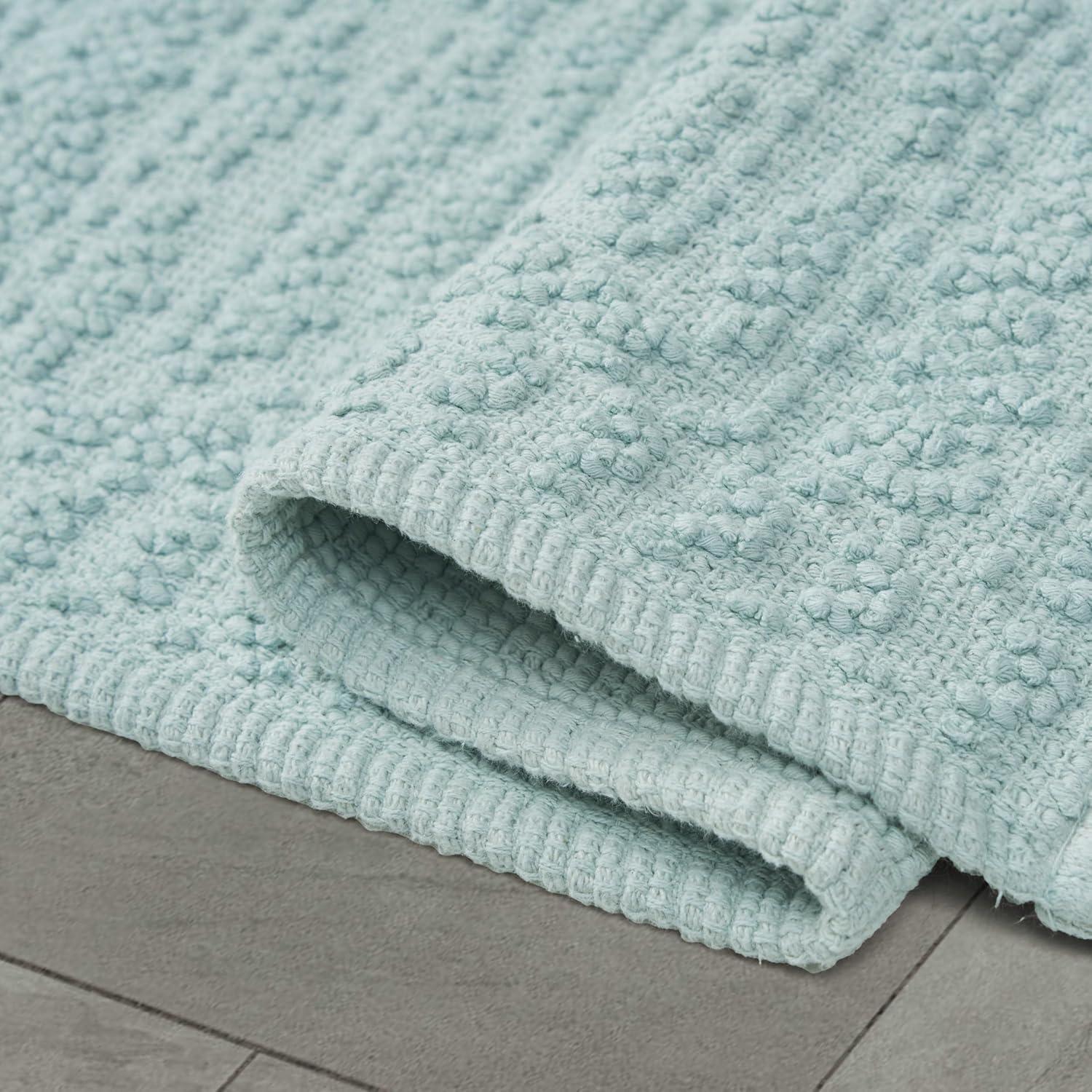 French Connection Nellore Bathroom Rugs, Woven and Beaded Bathroom Mats, Durable Bath Rugs, Thick Bath Mats for Bathroom and Shower Rugs, 20" x 38", Light Blue