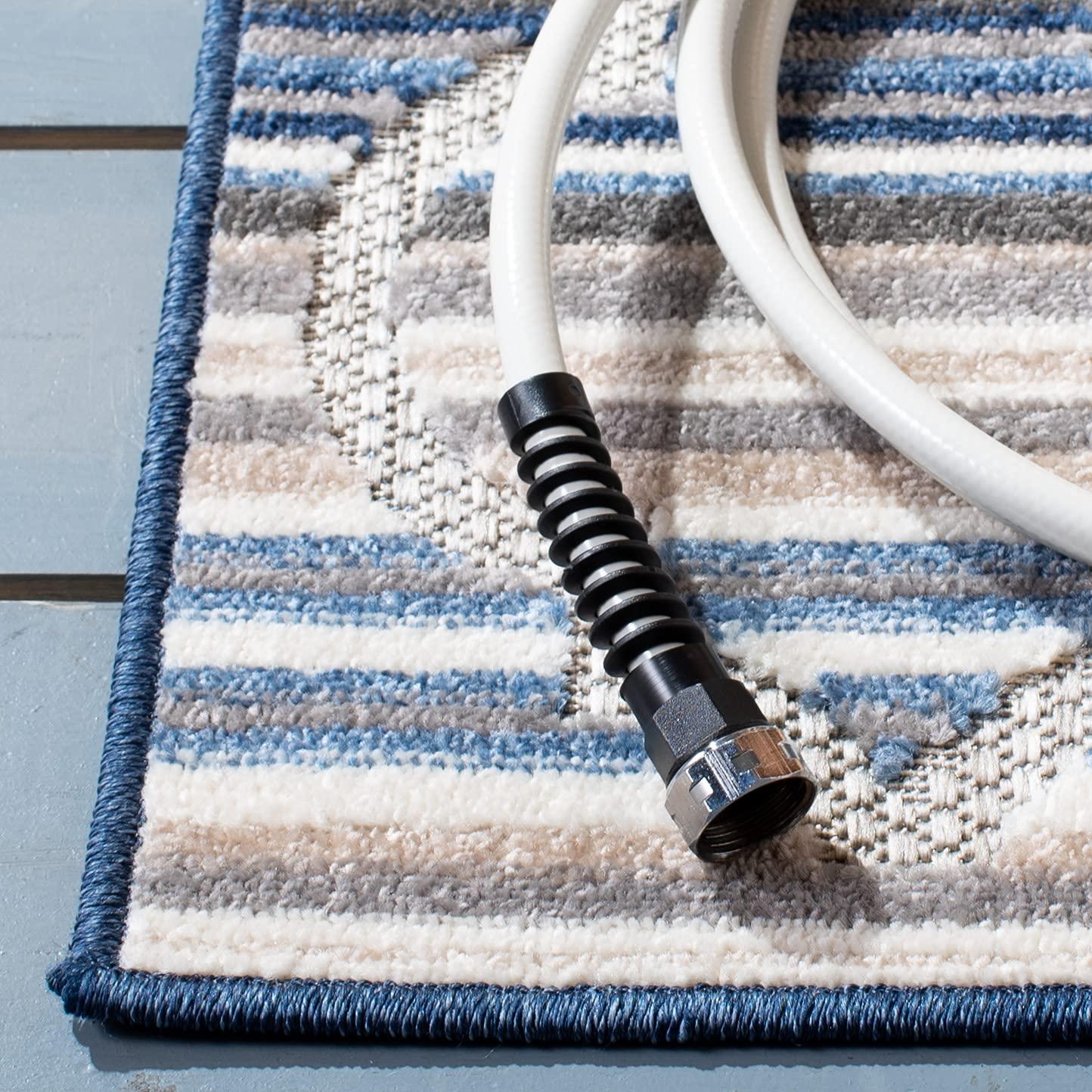 Cabana CBN333 Power Loomed UV Resistant Indoor/Outdoor Accent Rug - Blue/Grey - 3'x3' - Safavieh