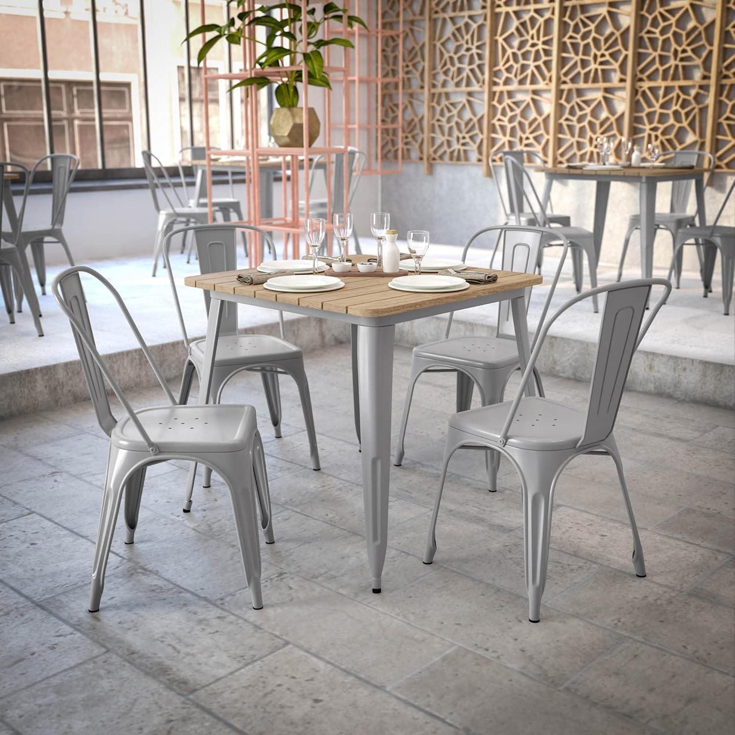 31.5" Brown Poly Resin Top Dining Table with Silver Steel Base