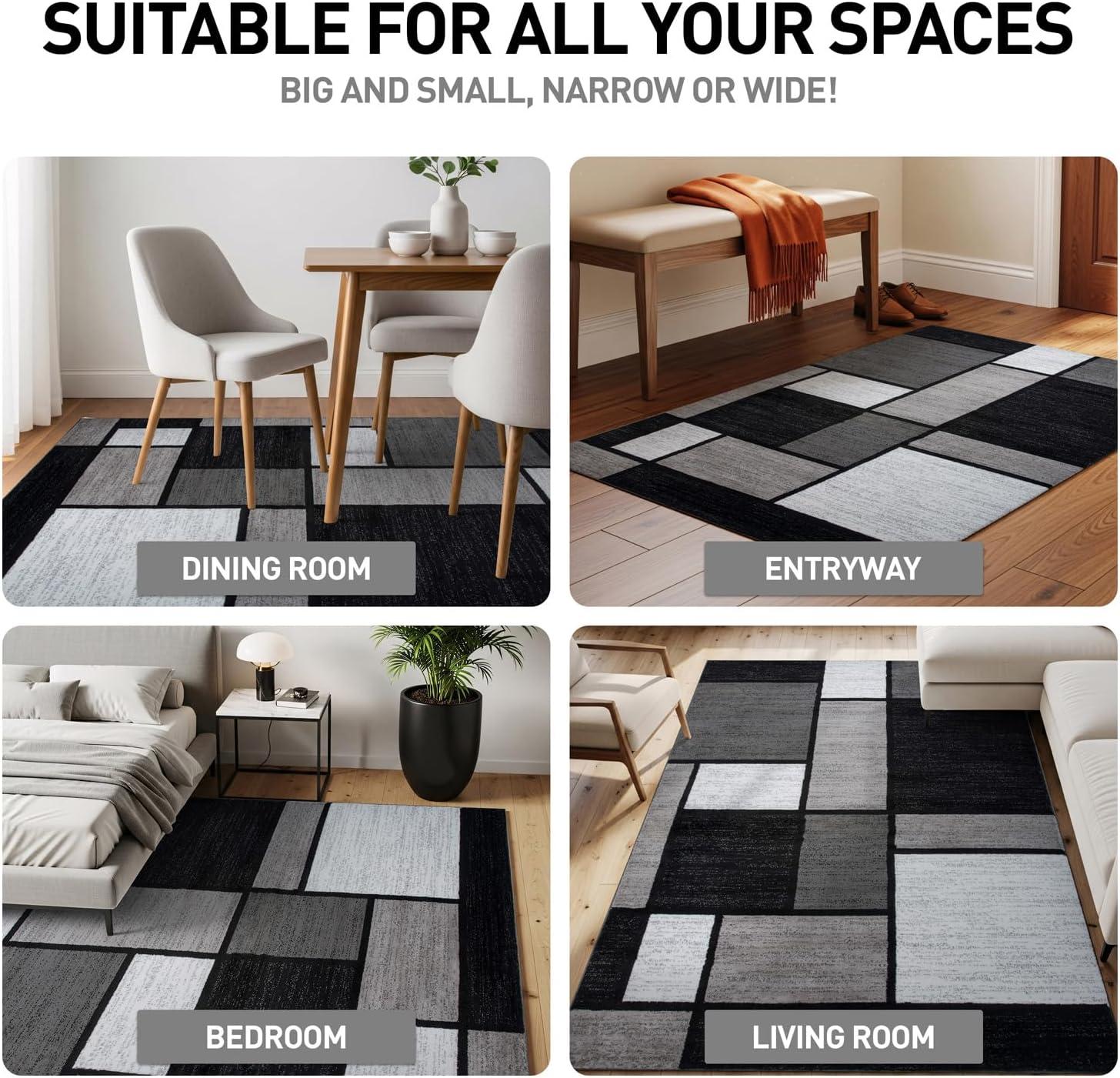 World Rug Gallery Contemporary Modern Boxed Color Block Gray 2'x10' Runner Rug:  Indoor,  Low Pile,  Stain-Resistant,  Area Rugs