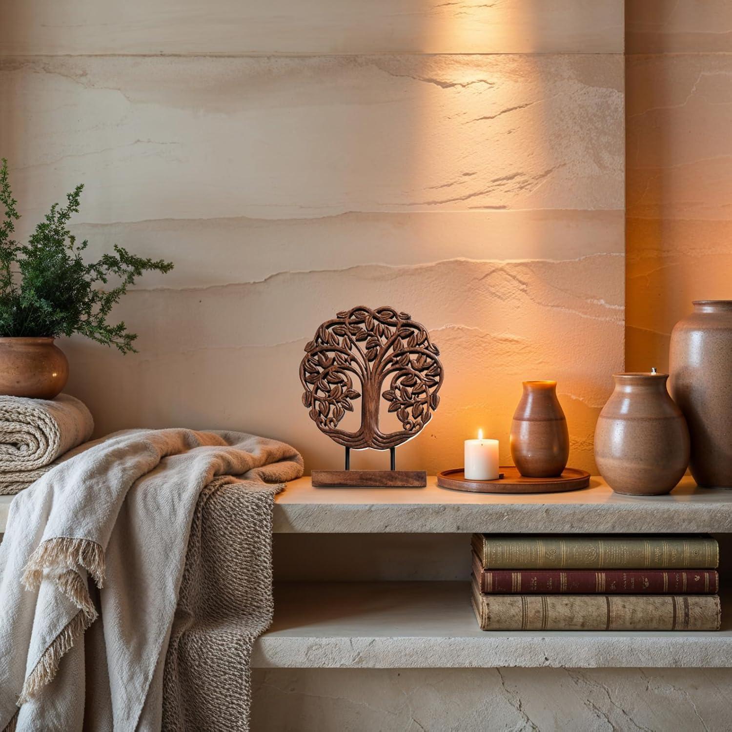 Decozen Wooden Tree of Life Sculpture – Gifts for Mom or Dad on Mother’s Day, Father’s Day, or Birthday – Acacia Wood Sculpture for Home, Office, Living Room, or Boho and Mantle Décor