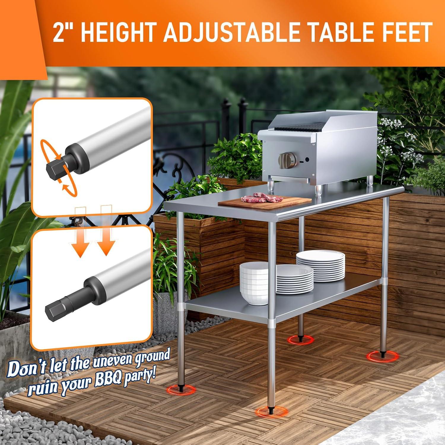 48'' x 24'' Silver Stainless Steel Prep & Work Table with Adjustable Undershelf