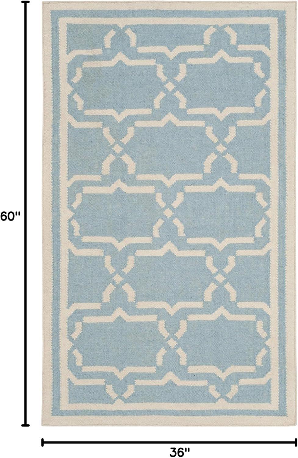 SAFAVIEH Dhurrie Myles Geometric Moroccan Wool Area Rug, Light Blue/Ivory, 3' x 5'