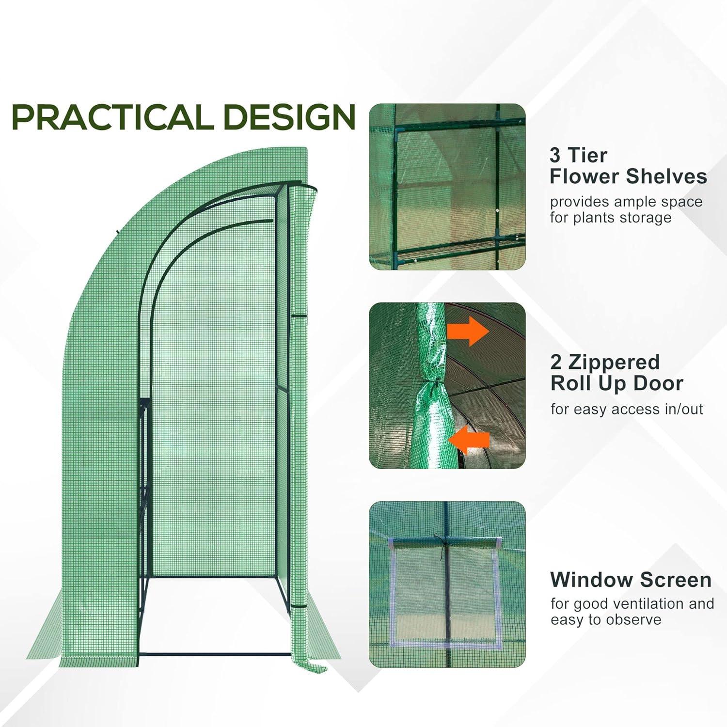 Green Walk-In Lean-to Greenhouse with Polyethylene Cover and Alloy Steel Frame