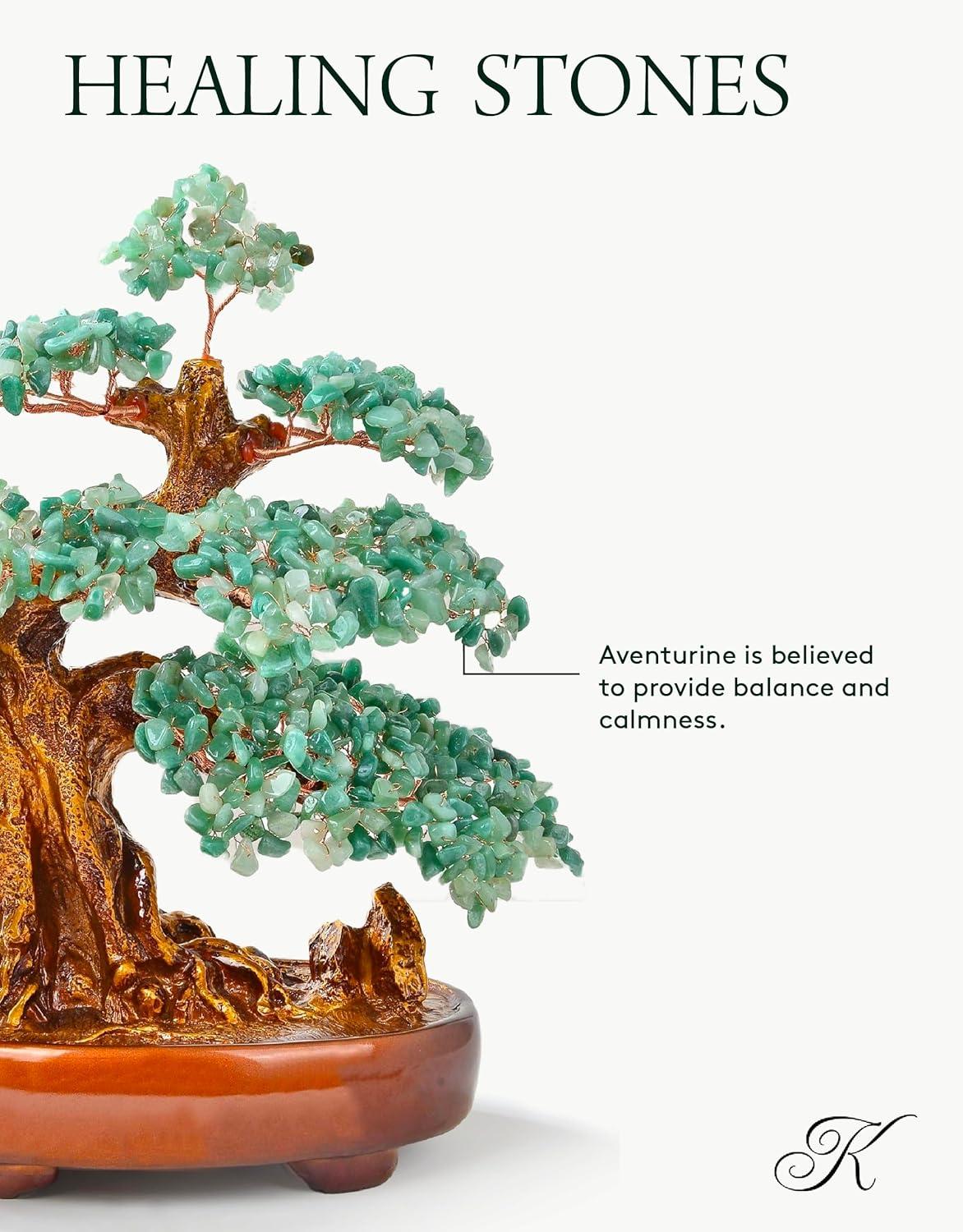 Handmade Aventurine Gemstone Bonsai Tree with Resin Base