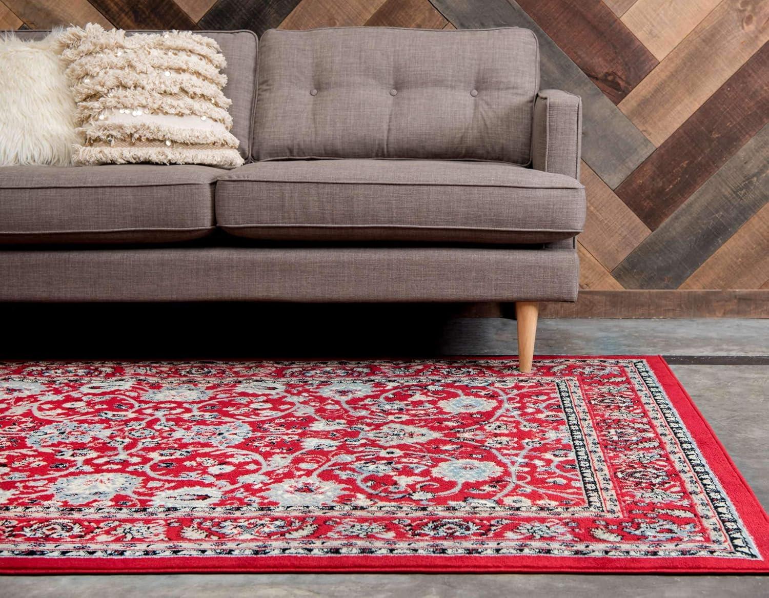 Transitional Red/Ivory 9' x 12' Stain-Resistant Synthetic Area Rug