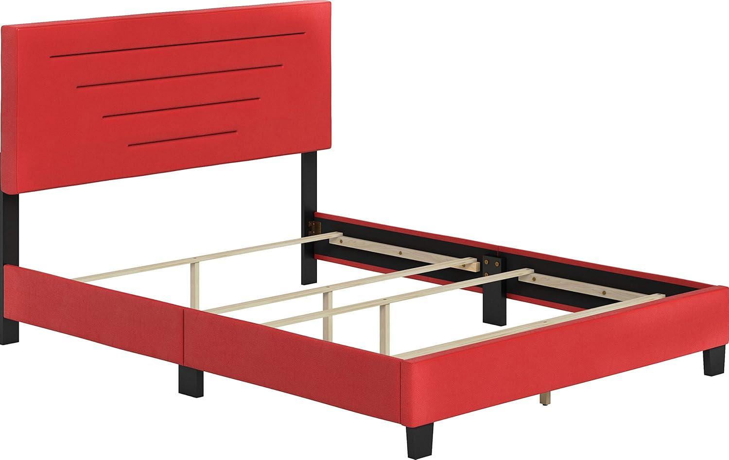 Luxembourg Red Faux Leather Queen Platform Bed with Upholstered Headboard