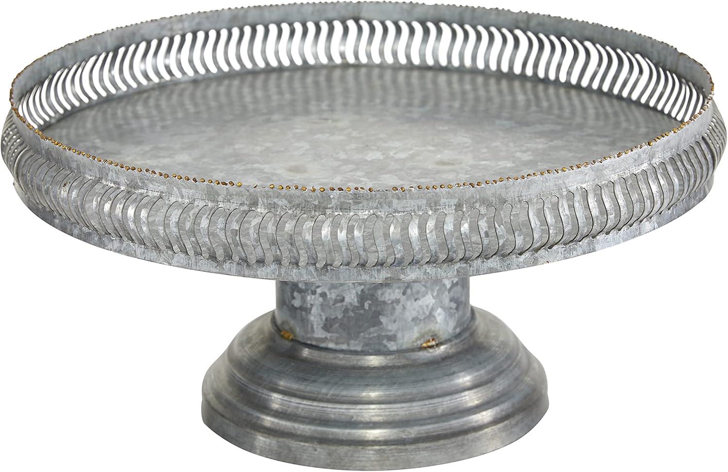 DecMode 12", 16"W Gray Metal Galvanized Cake Stand, 2-Pieces