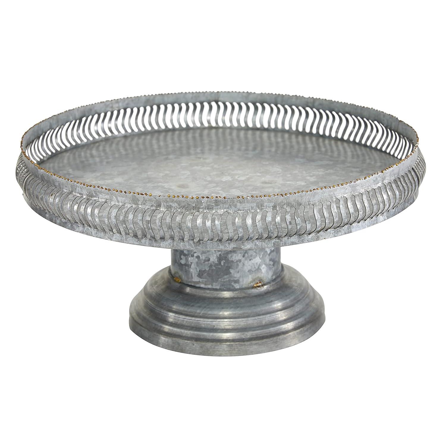 DecMode 12", 16"W Gray Metal Galvanized Cake Stand, 2-Pieces