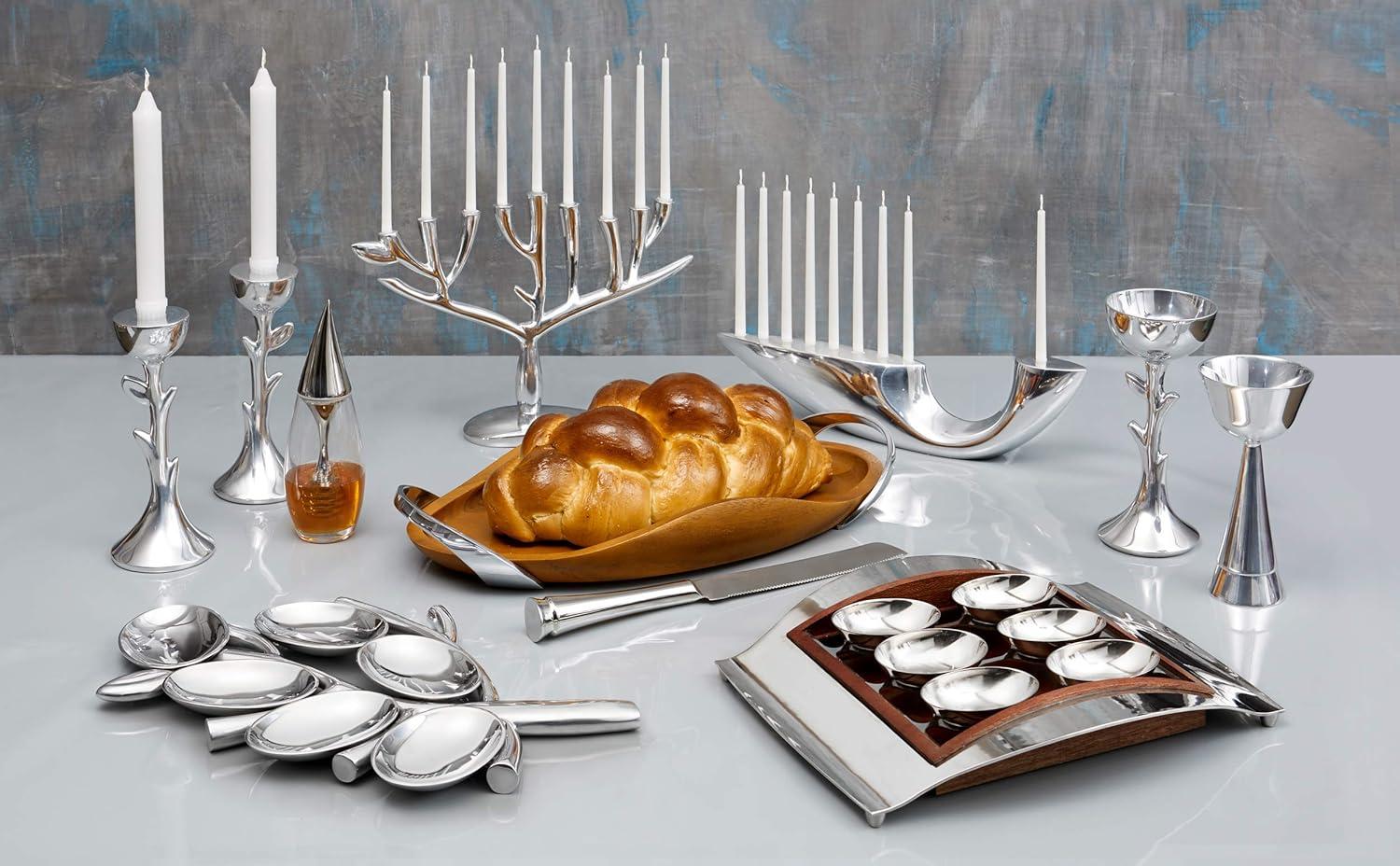 Nambé Illume Menorah 14-Inch, Modern Hannukkah Candle Holder, Designer Alloy Judaica Centerpiece for Holiday & Wedding Gift, Sculptural Metal Display