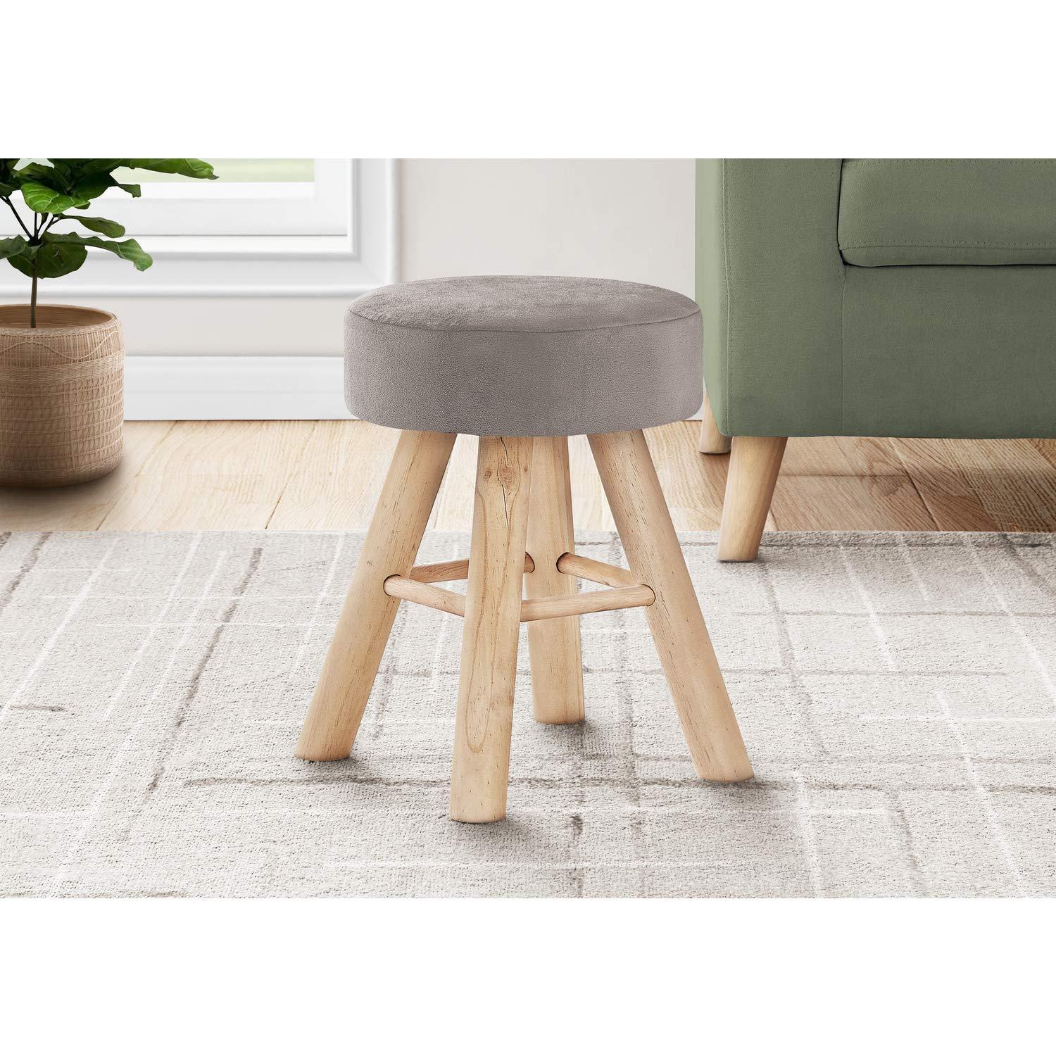 Monarch Specialties Ottoman, Pouf, Footrest, Foot Stool, 12" Round, Velvet, Wood, 16.25" H, Indoor