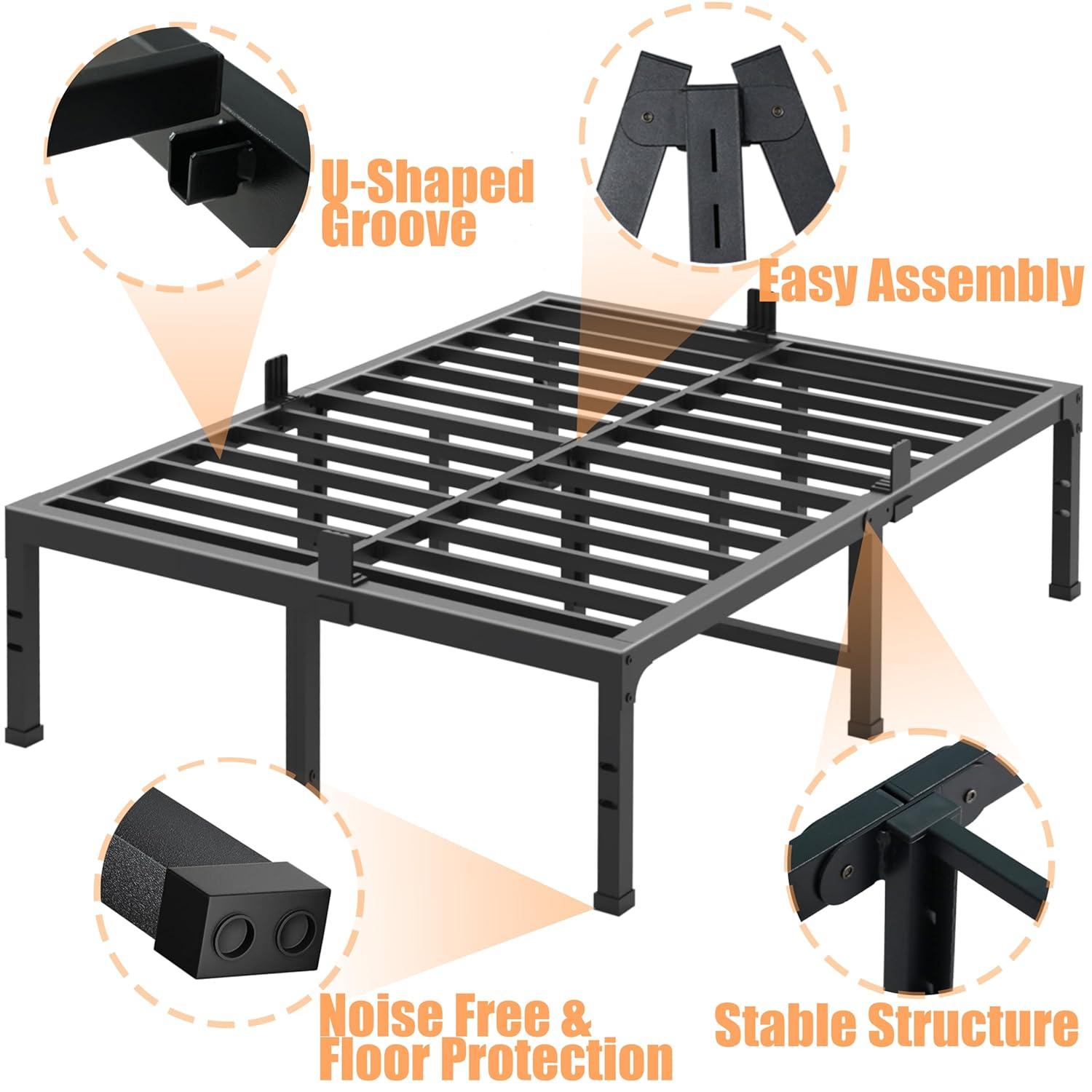 FUIOBYVV King Bed Frames, 16 Inch Heavy Duty Metal Platform Bed Frame King Size Support Up to 3500 lbs, No Box Spring Needed/No Shaking/Steel Slat Support/Noise Free/Easy Assembly