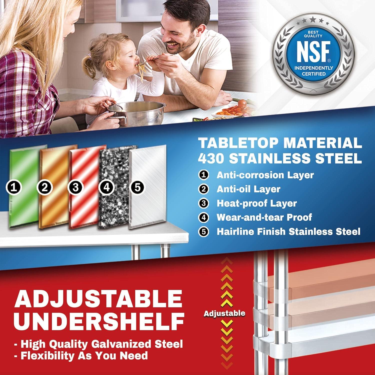 30 x 12 Inch Stainless Steel Table w/ Adjustable Die Cast Corner Bracket Under Shelf - NSF Certified