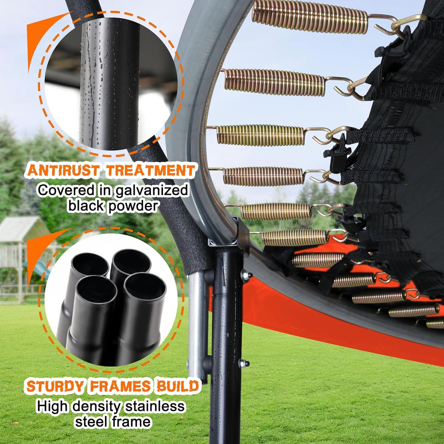 JUMPZYLLA Trampoline Outdoor 8FT 10FT 12FT 14FT 15FT 16FT with Enclosure and Ladder, ASTM Approved Recreational Trampoline for Kids and Adults, Anti-Rust Coated Frame