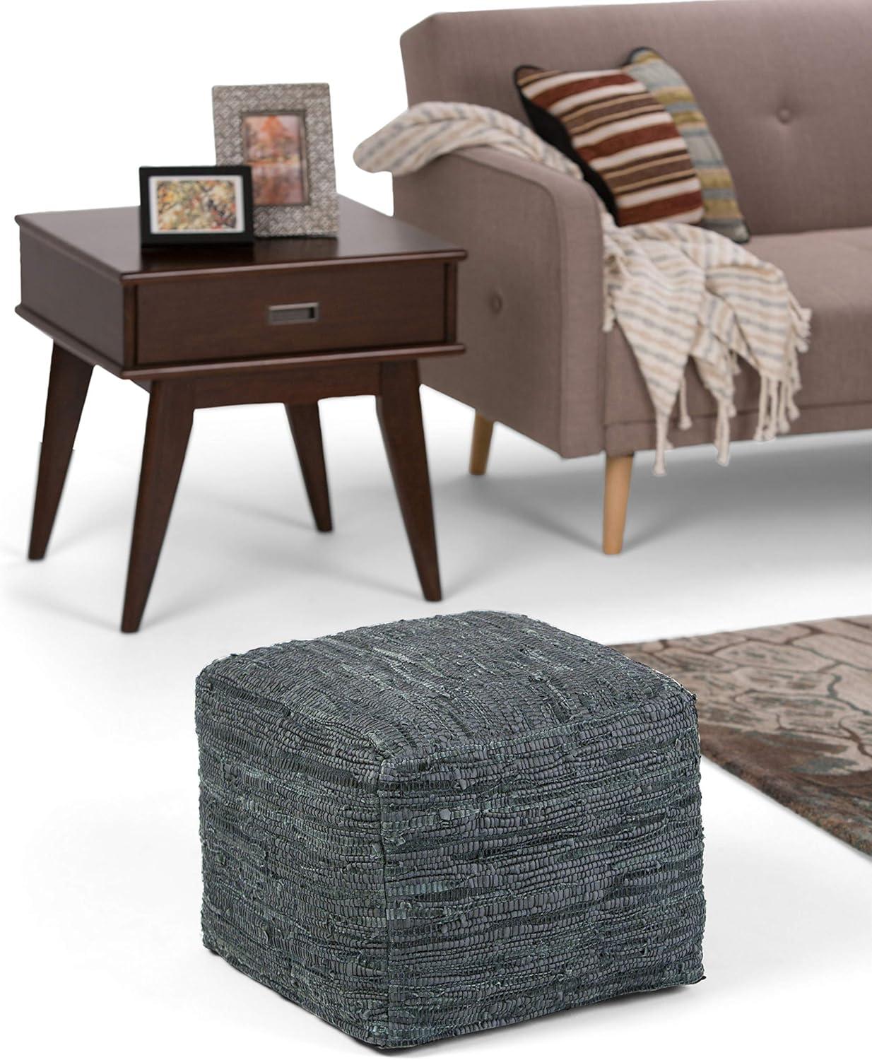 Simpli Home Fredrik 18"W Genuine Buffalo Leather Square Pouf & Reviews | Wayfair