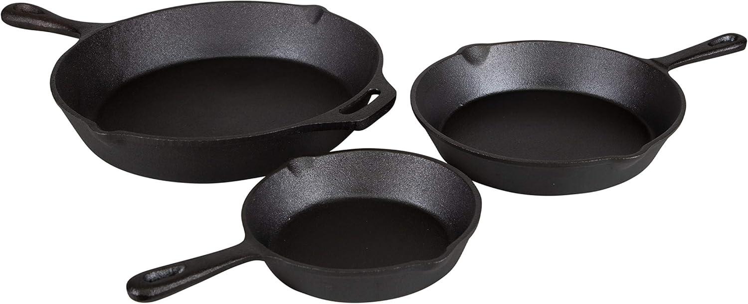 Stansport Pre-Seasoned Cast Iron Frying Pans - 3 Piece Set