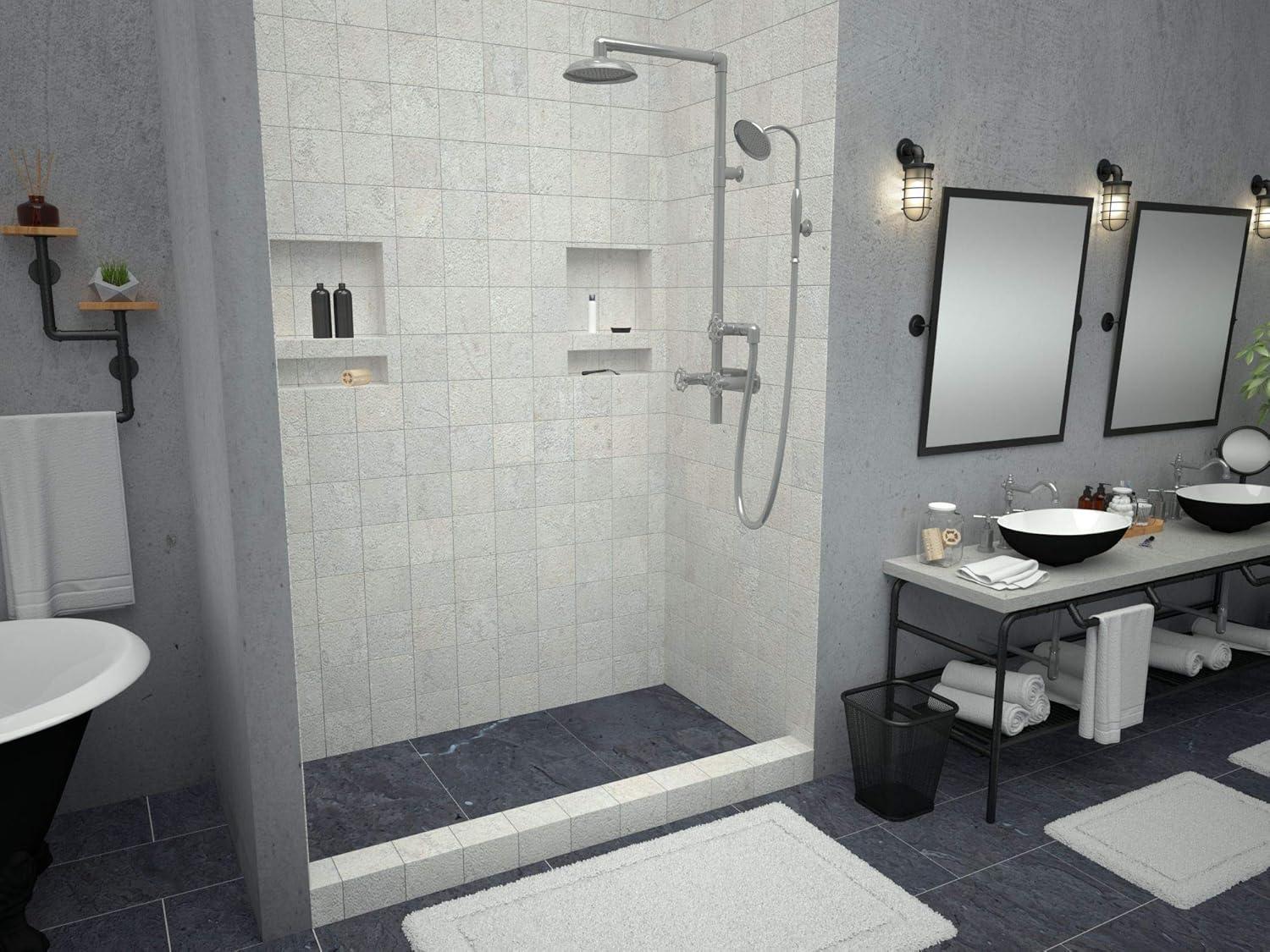 Tileable Gray PVC Single Curb Shower Pan with Right Drain