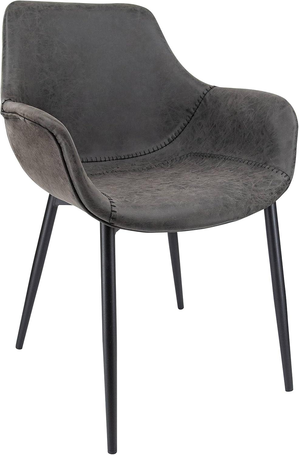 LeisureMod Markley Leather Dining Chair With Metal Legs and Arms