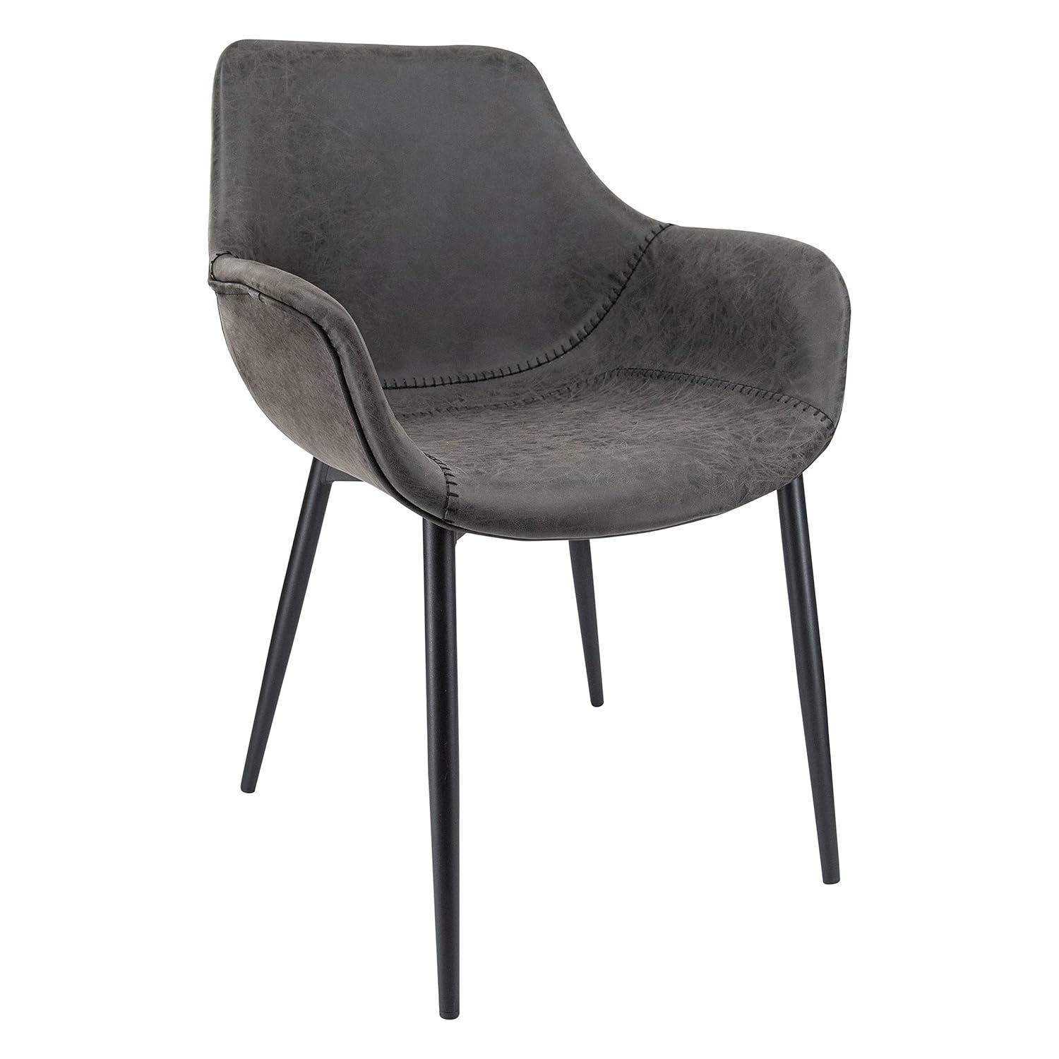 LeisureMod Markley Leather Dining Chair with Black Metal Legs Upholstered Seat Modern Design Perfect for Kitchen Dining Room Office or Lounge Seating
