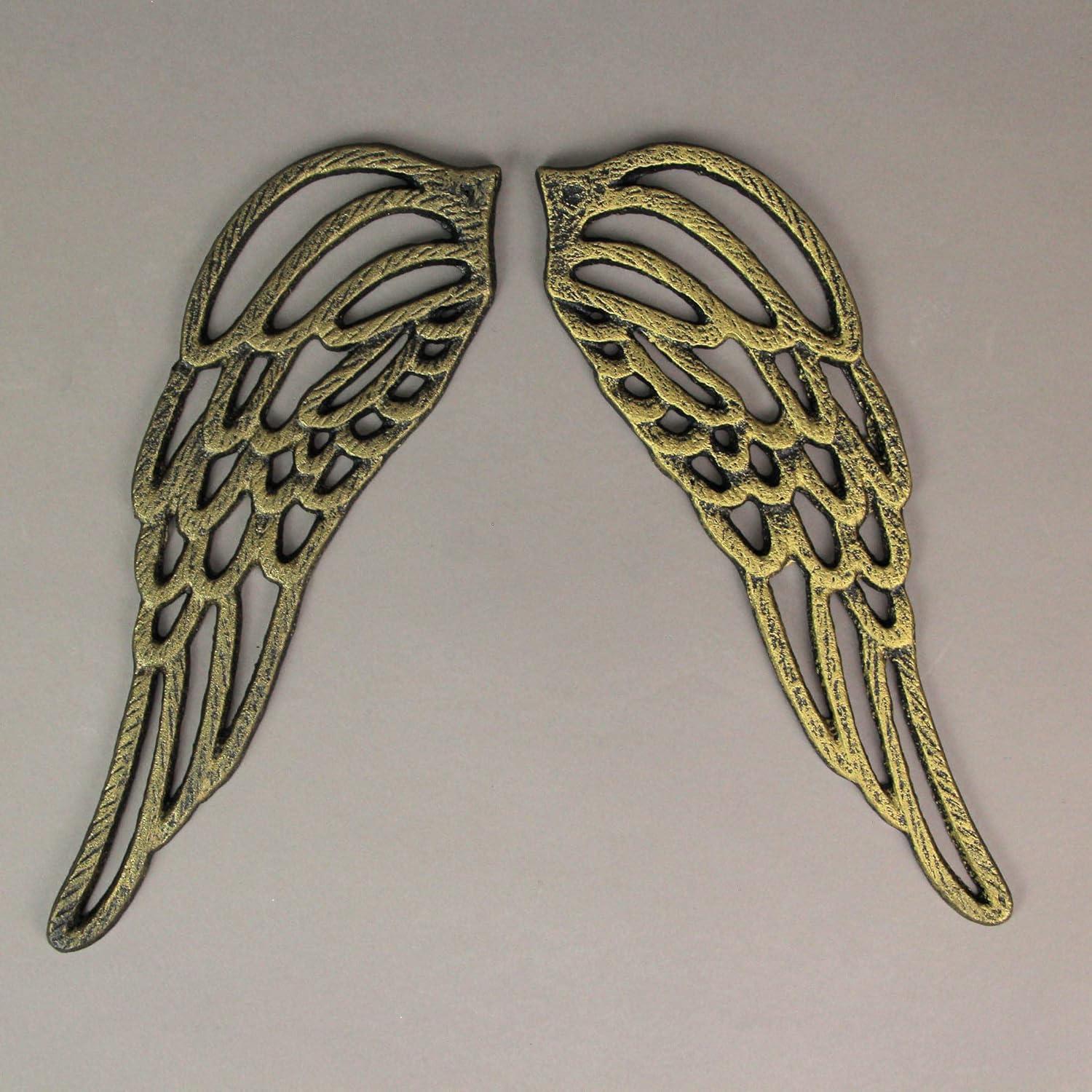 Antique Gold Cast Iron Angel Wings Wall Sculptures, Set of 2