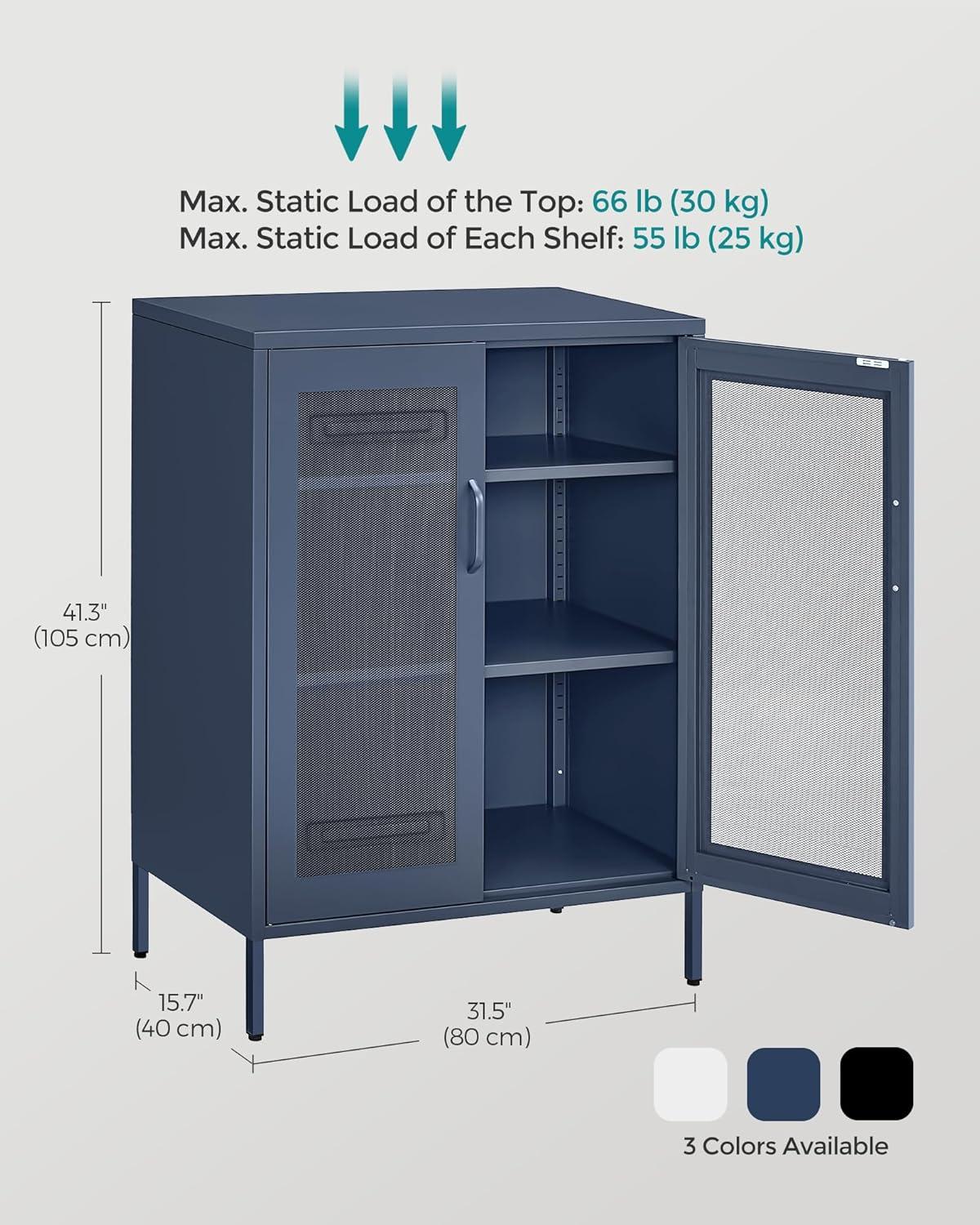 Metal Storage Cabinet with Mesh Doors, Steel Display Cabinets with Adjustable Shelves for Bathroom Home Office, Midnight Blue UOMC002Q03