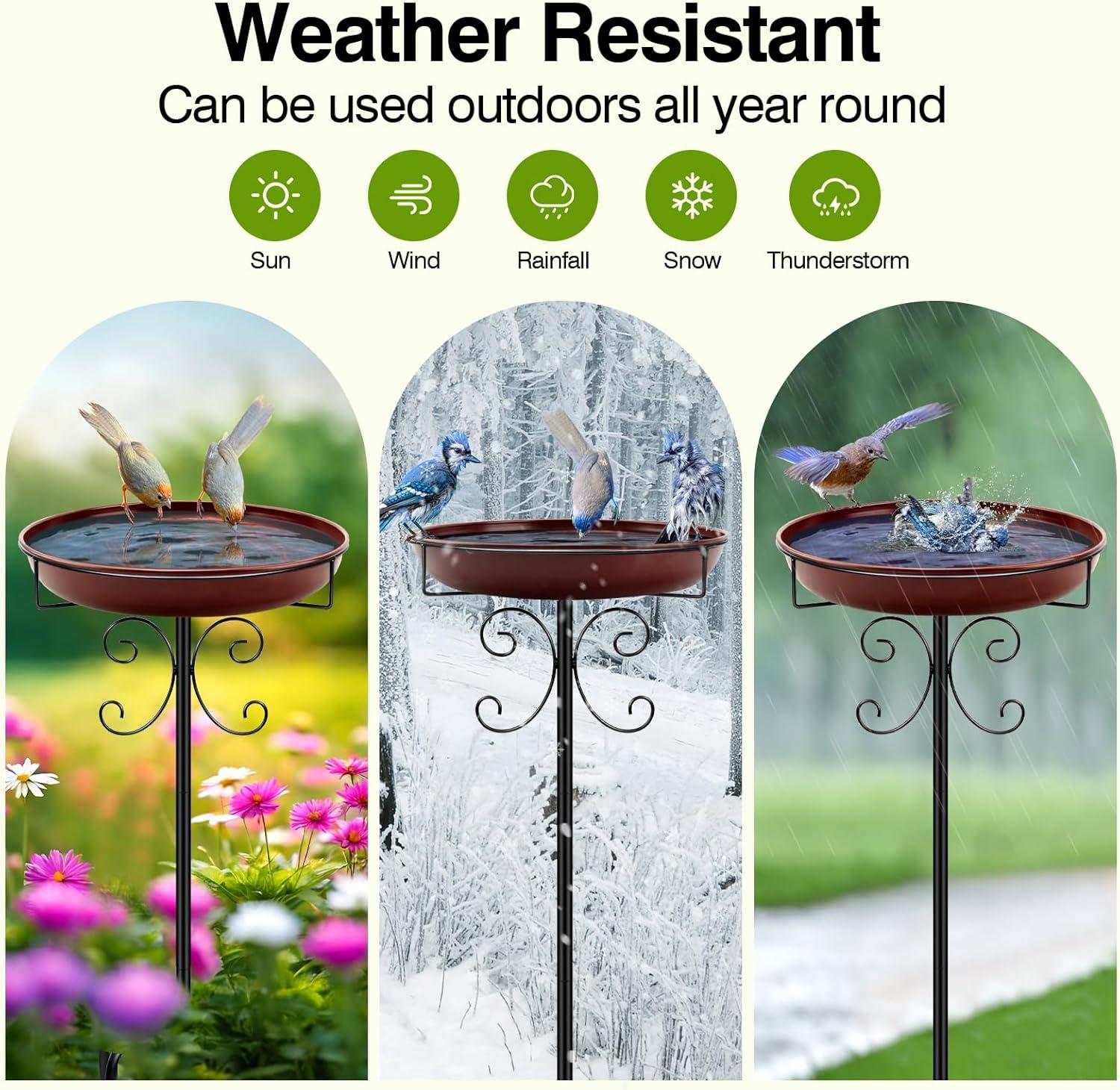 35-Inch Brown Metal Bird Bath with 5-Prong Base