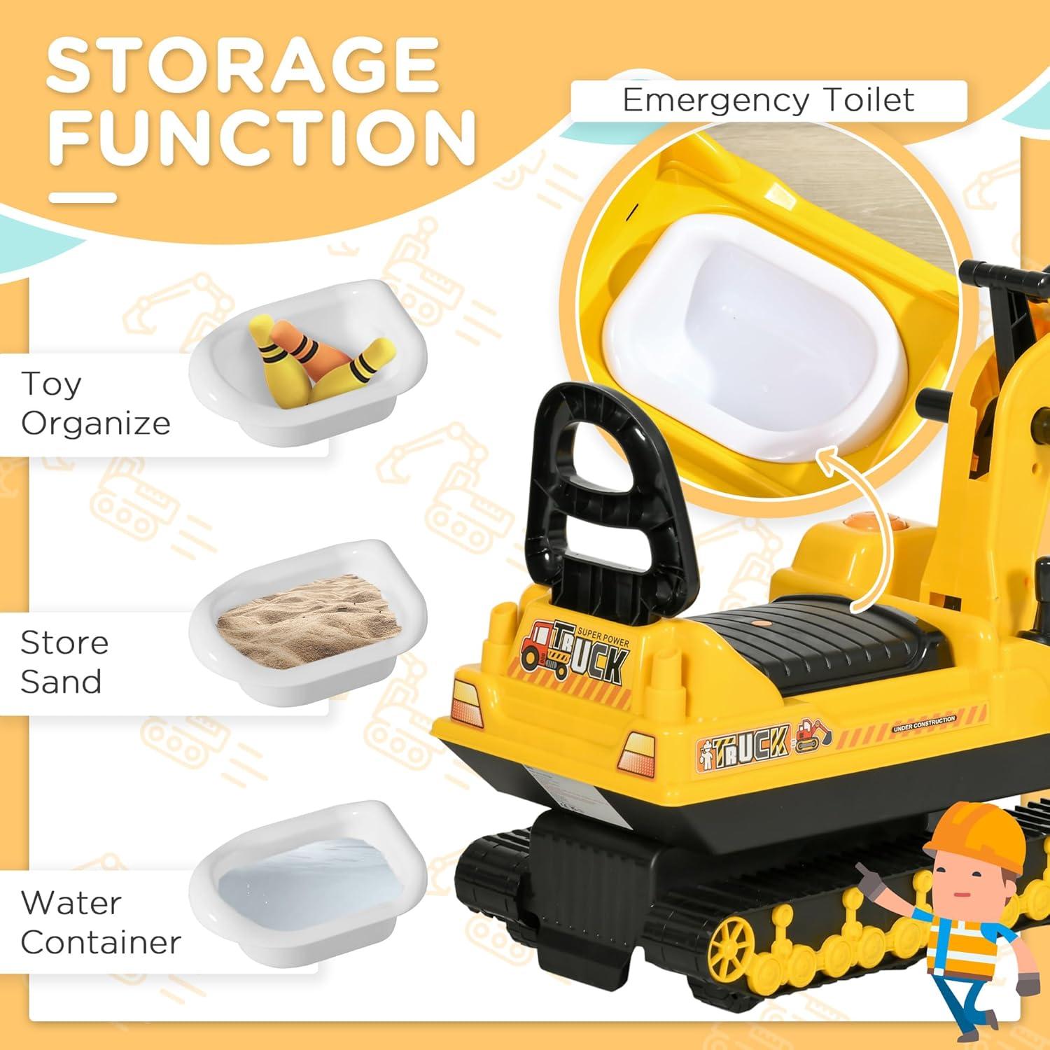 Yellow and Black Ride-On Excavator Toy for Toddlers