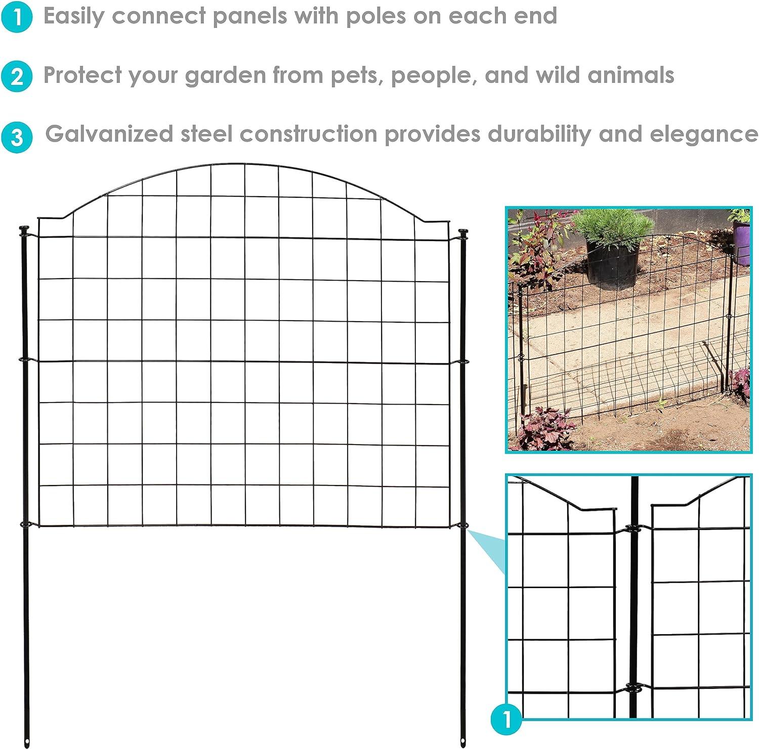 Sunnydaze Outdoor Lawn and Garden Steel Arched Grid Style Decorative Border Fence Panel Set - 12.5' - Black - 5pk