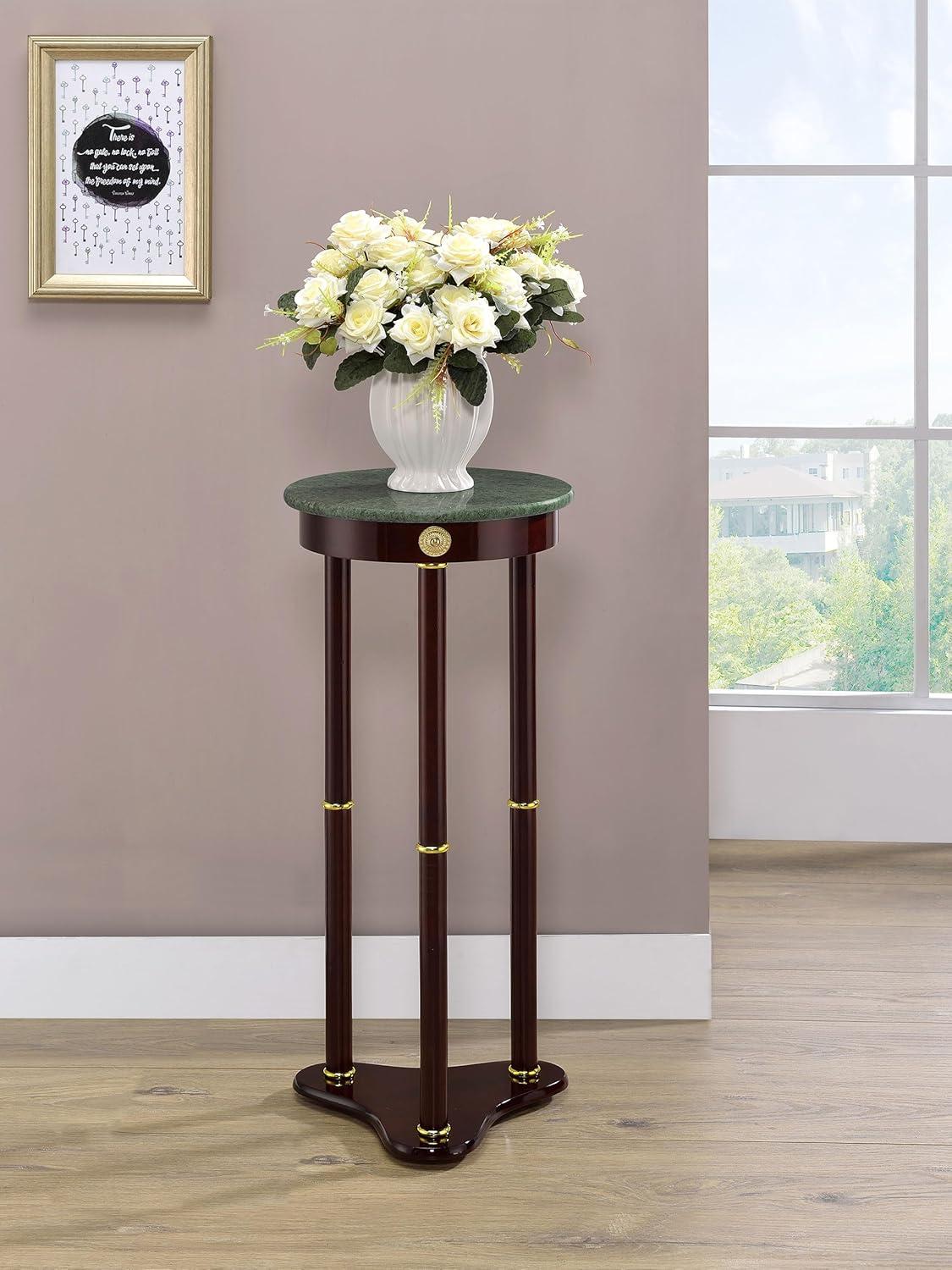 Monarch Specialties Edie Round Marble Top Accent Table Merlot