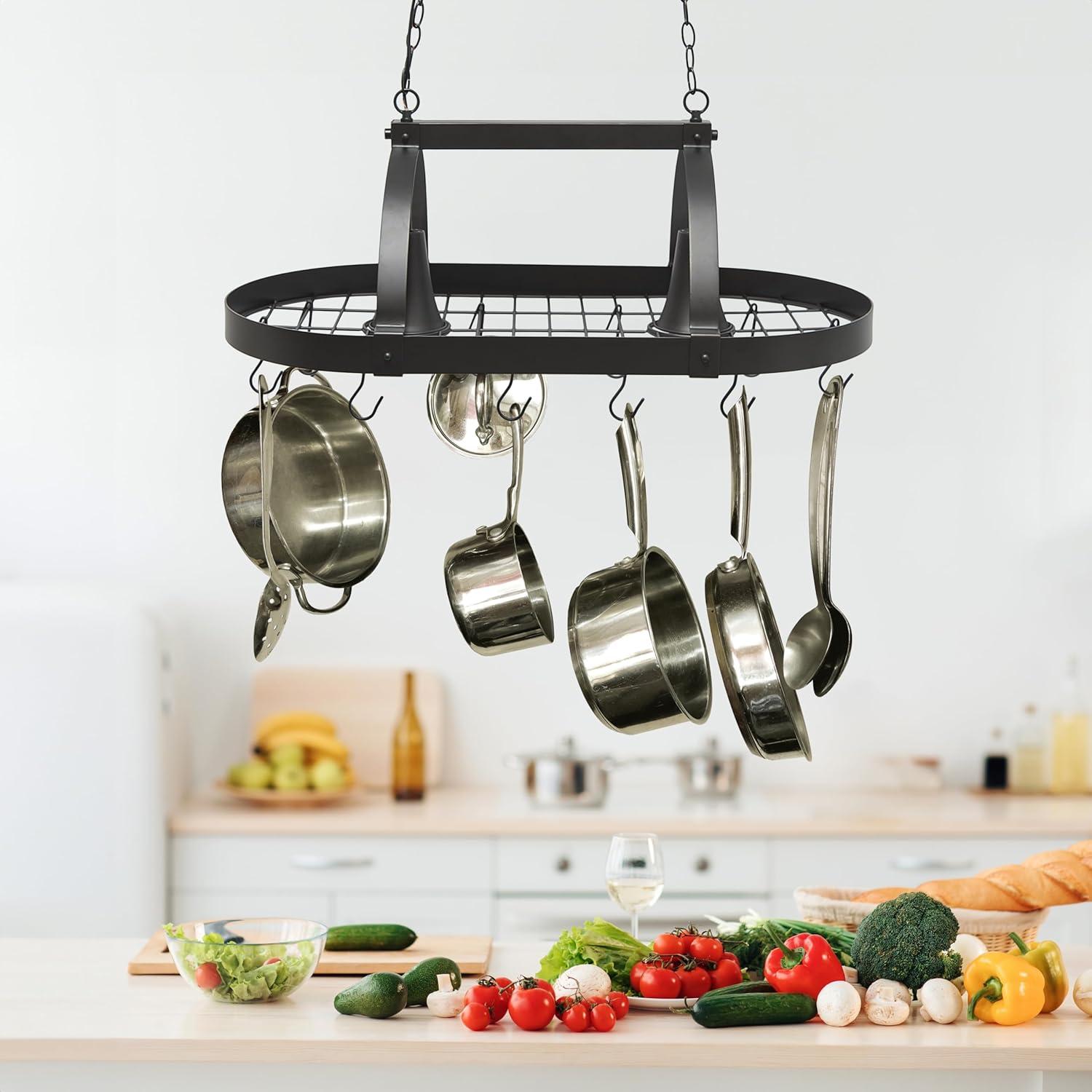 Elegant Designs 2 Light Kitchen Pot Rack with Downlights