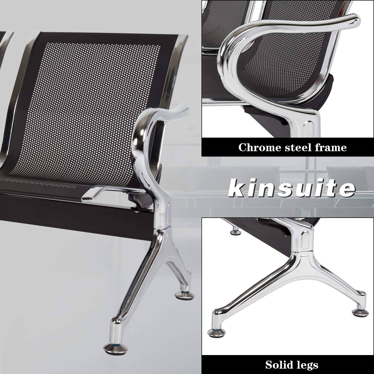 Kinbor Sillas de Sala de Espera, Sillas de Recepción de 3 Asientos, Muebles de Oficina para Invitados, Asientos para Banco de Aeropuerto, Hospital, Negro