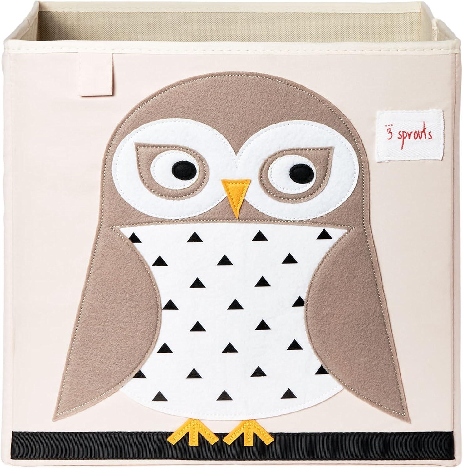 3 Sprouts Children's Foldable Fabric Storage Cube Box Soft Toy Bin, Friendly Owl