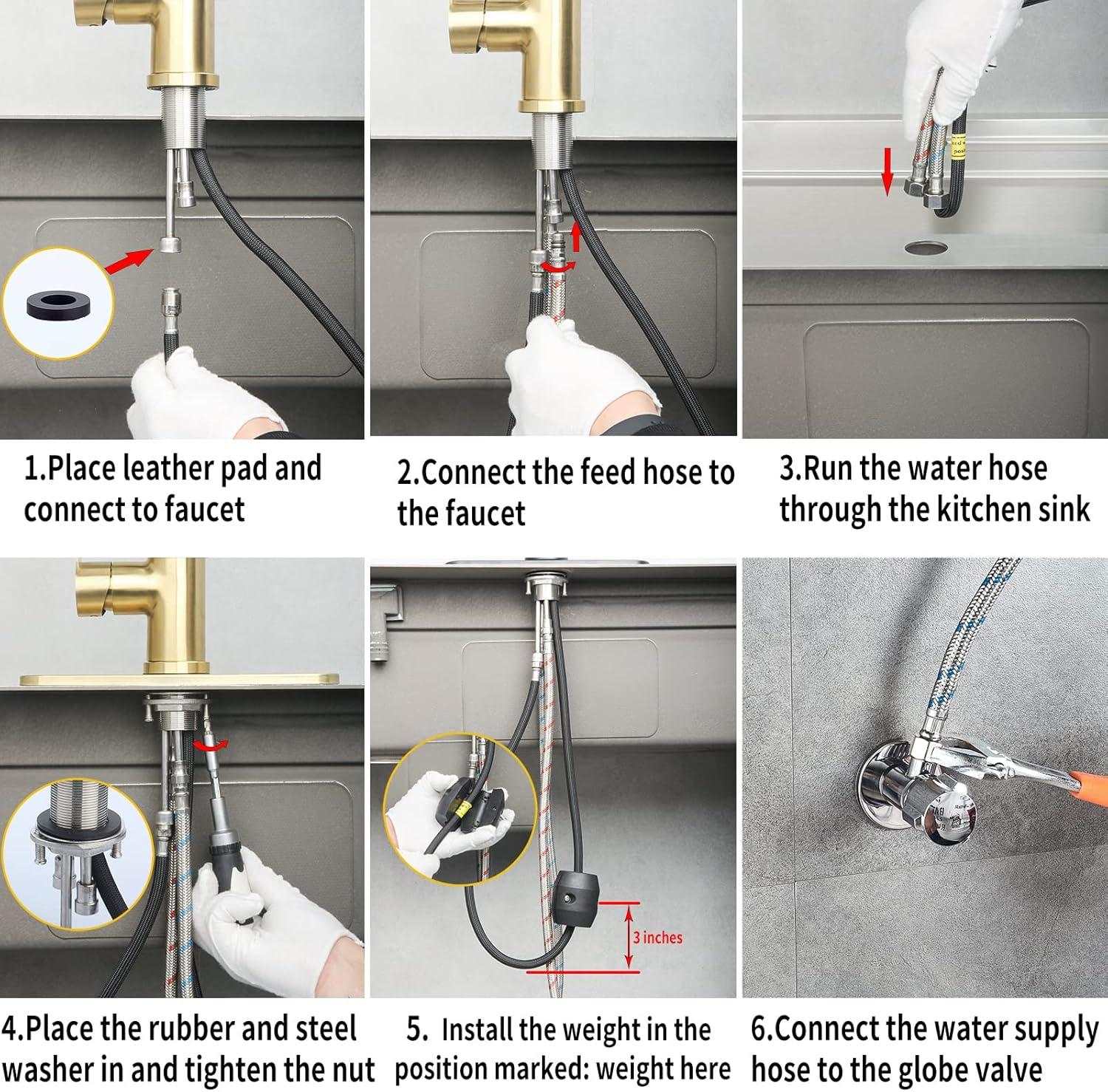 Single Handle Pull Down Sprayer Kitchen Faucet High Arc Stainless Steel Faucet with 3-Function Sprayer