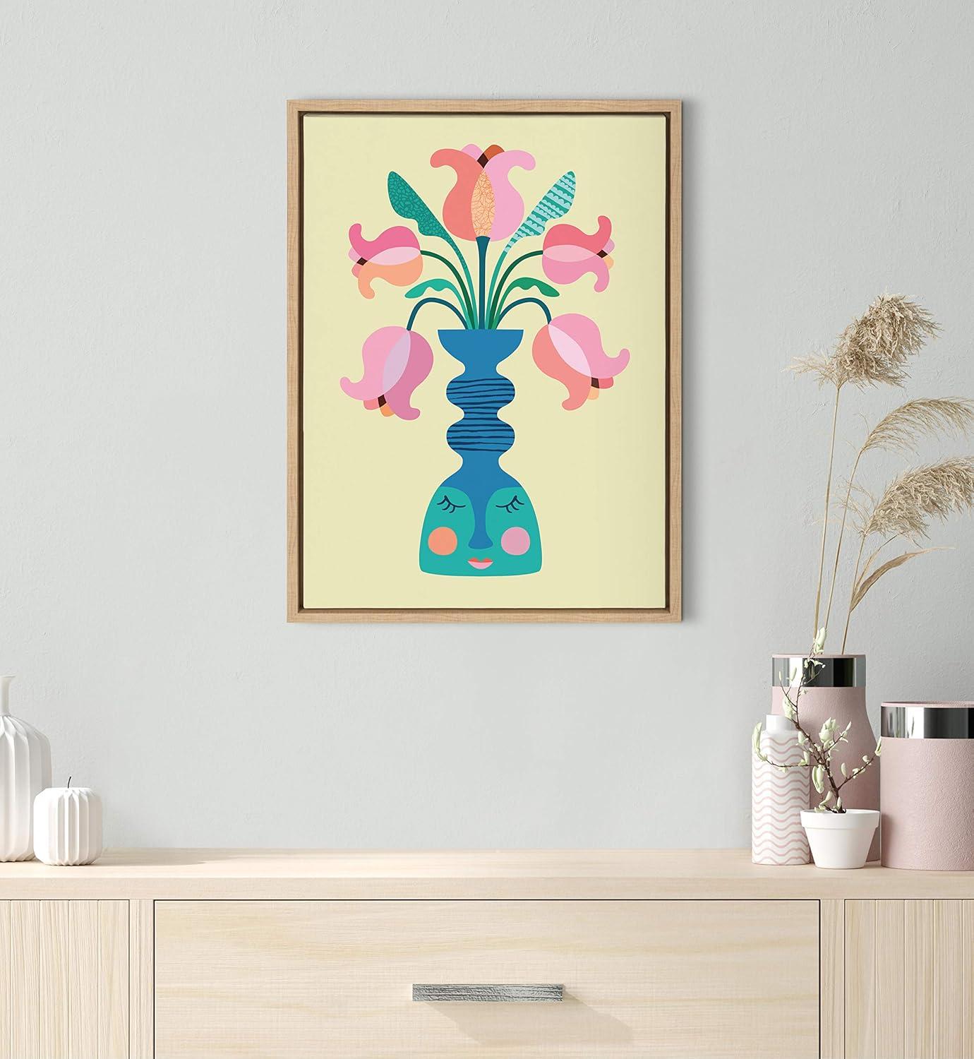 18" x 24" Sylvie Mid Century Modern Tulips Framed Canvas by Rachel Lee of My Dream Wall Natural - Kate & Laurel All Things Decor