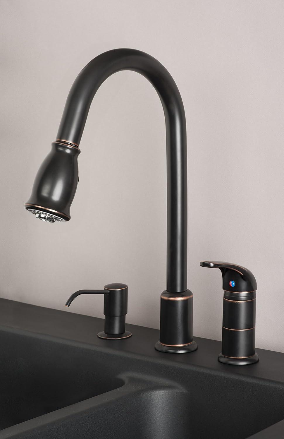 Builders Shoppe Classic Single Handle 16" Pull-Down Kitchen Faucet with Soap Dispenser Oil Rubbed Bronze Rubbed