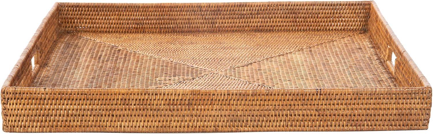 Kouboo La Jolla Square Rattan Jumbo Sized Centerpiece and Ottoman Tray, for Coffee Table, Breakfast, Drinks, Snack, Bread