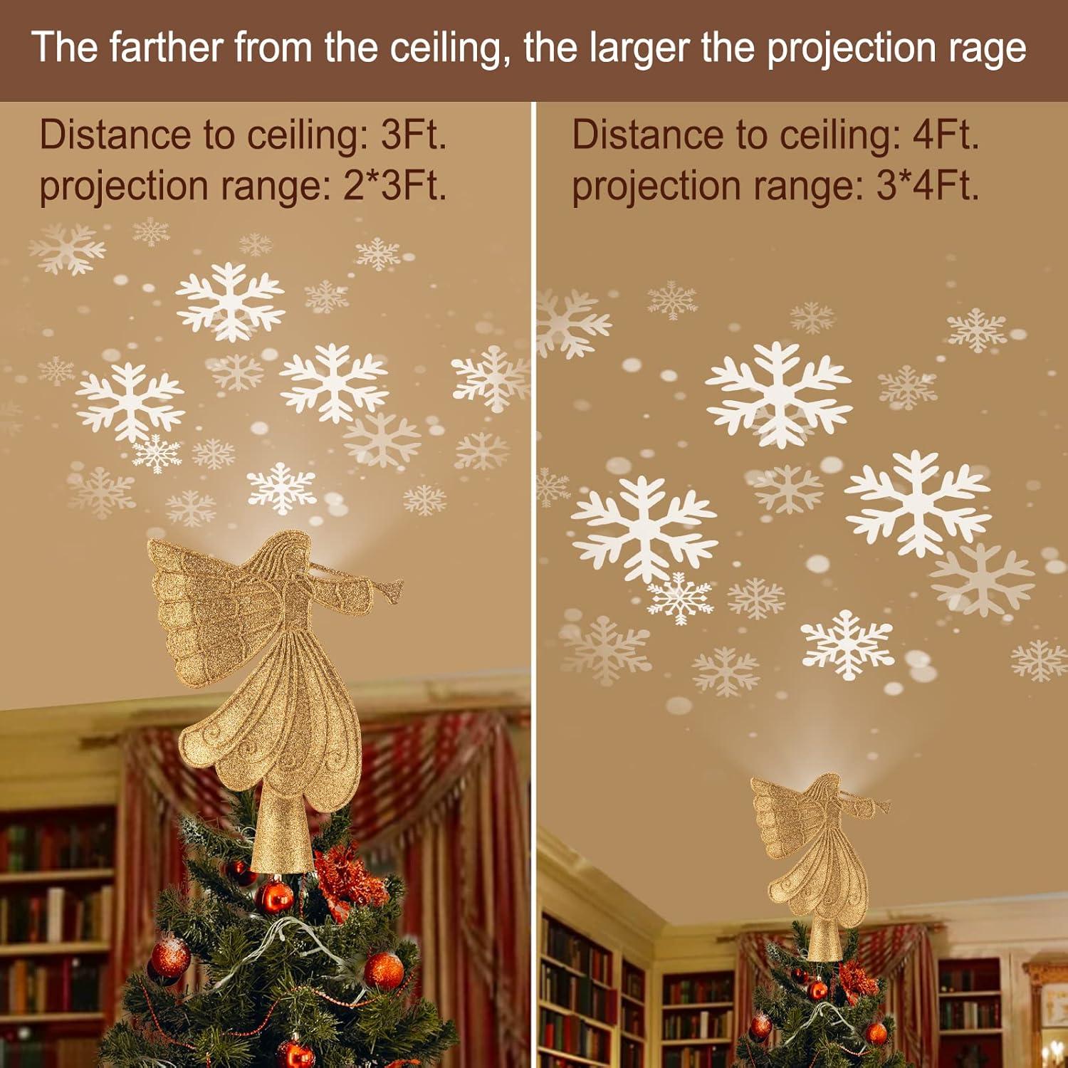 HESHENG Christmas Star Tree Topper with Built-in Led Snowflake Projector Lights Hollowed Pentagram Tree Topper, Plug in Christmas Tree Ornament for Xmas New Year Holiday Decoration