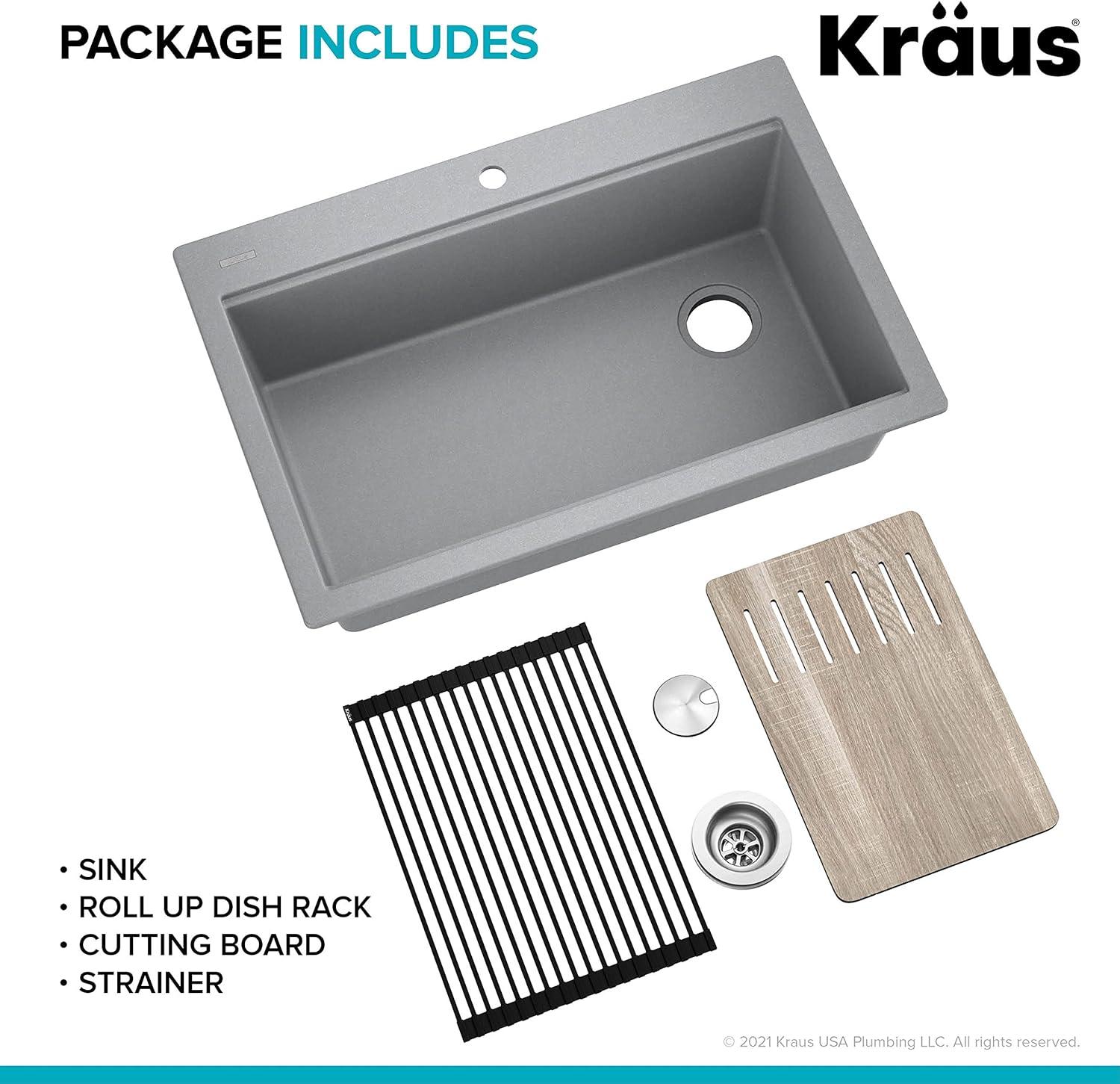 33 in. KRAUS Bellucci Workstation Drop-In Granite Composite Single Bowl Kitchen Sink with Accessories