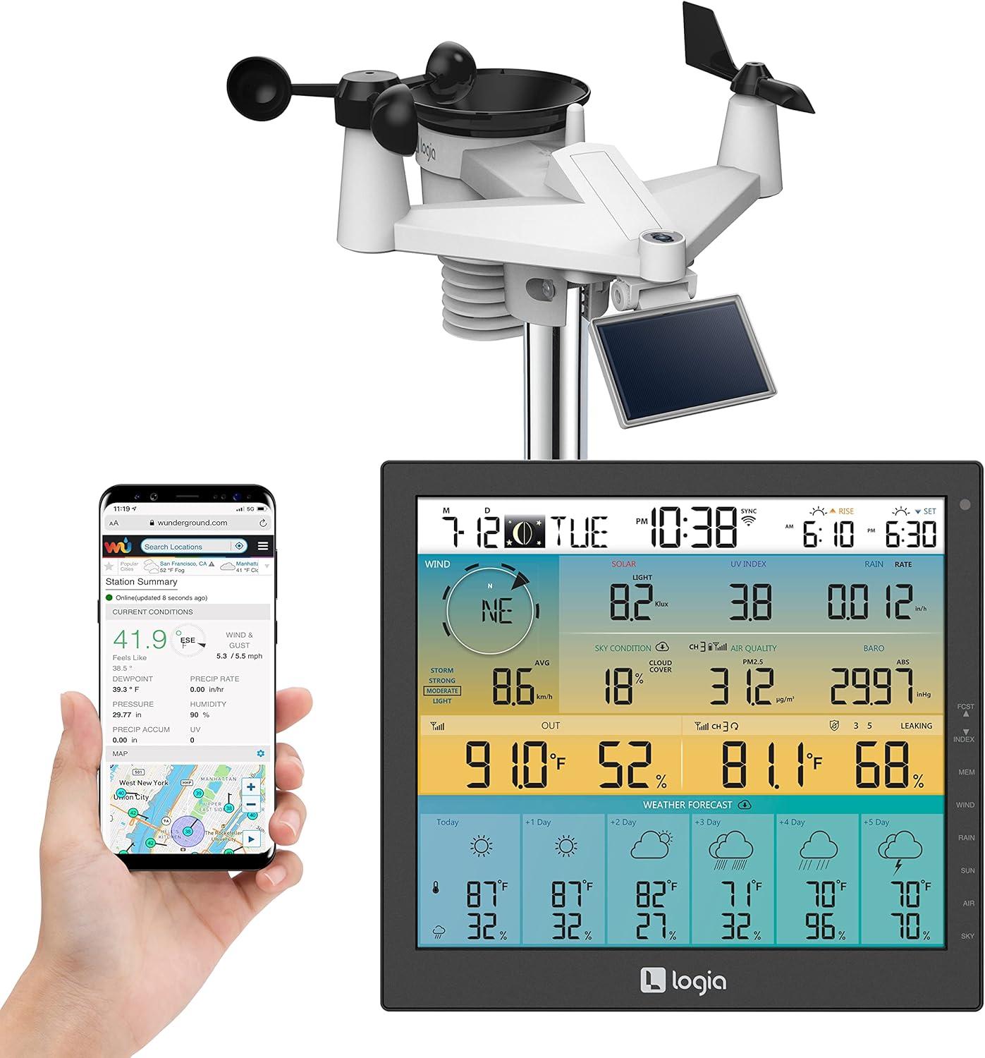 Logia 7-in-1 Wireless Weather Station with Solar Panel and Large Display