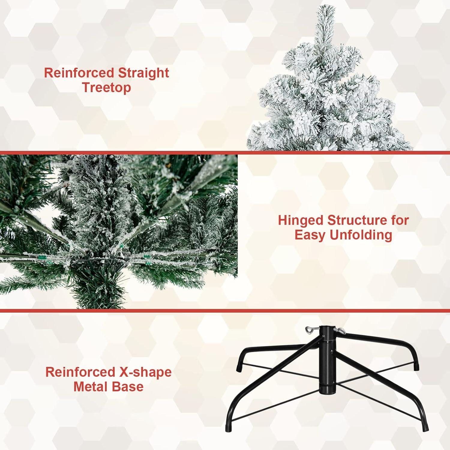 Costway 9ft Snow Flocked Hinged Artificial Christmas Tree Unlit Metal