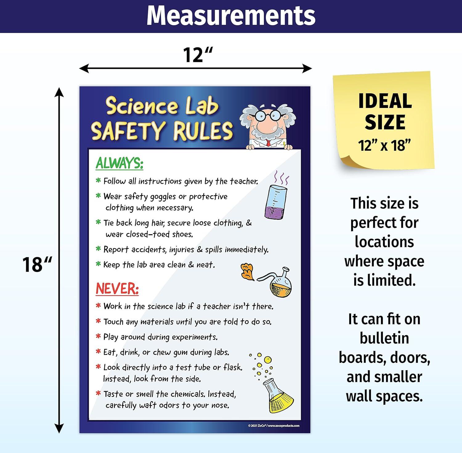 ZoCo: Science Lab Safety Rules Poster - 12"x18" - Laminated