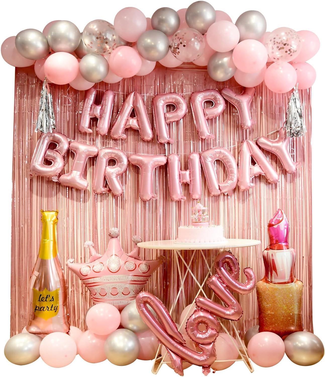 Pink and Silver Birthday Party Decoration Set with Balloons and Banner