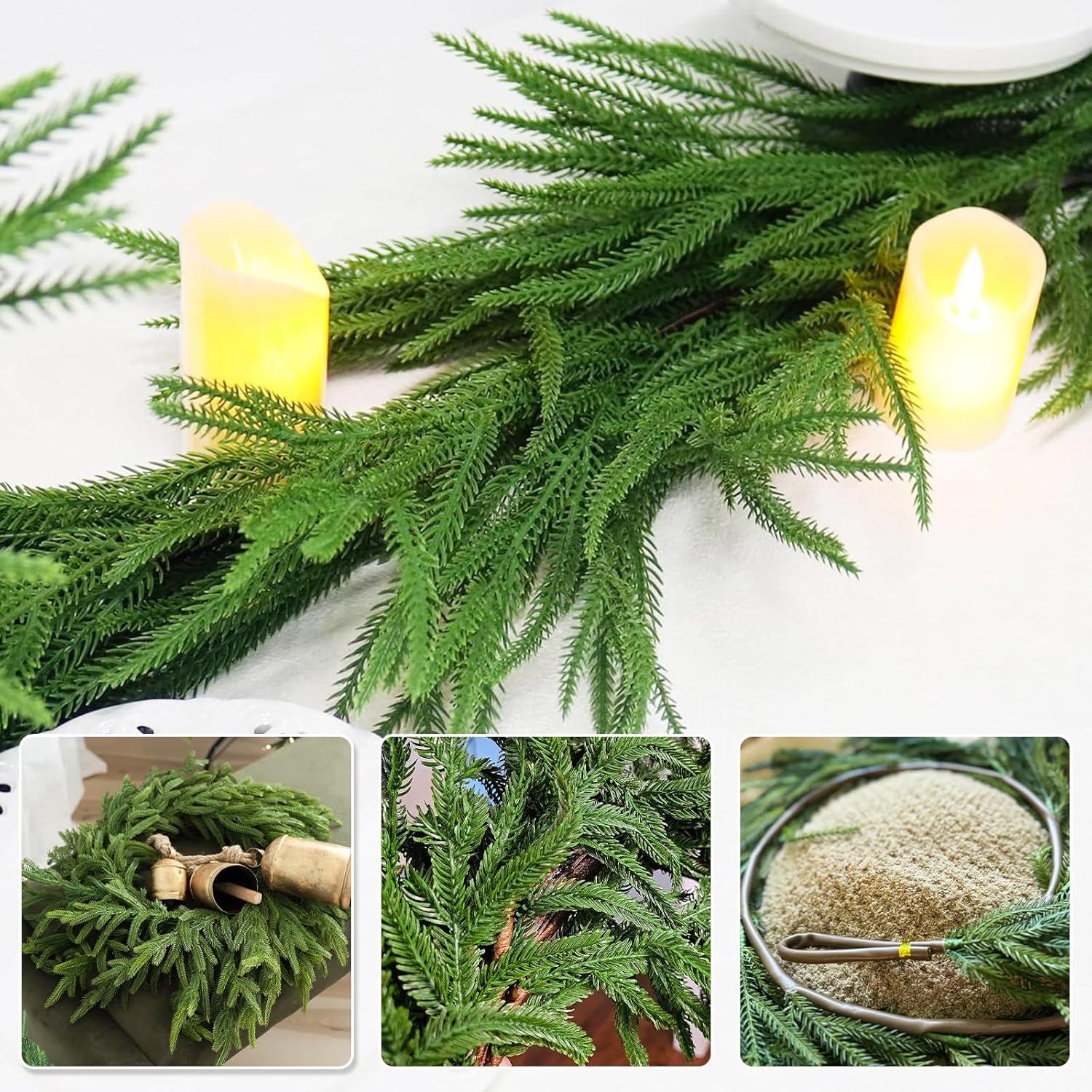 Seasonal Offers 2 Pcs Artificial Norfolk Pine Garlands, Real Touch Winter Pine Garland, Green Artificial Greenery Garland for Table, Mantle, Wall, Indoor, Outdoor Christmas Decorations (2, 6 FT)