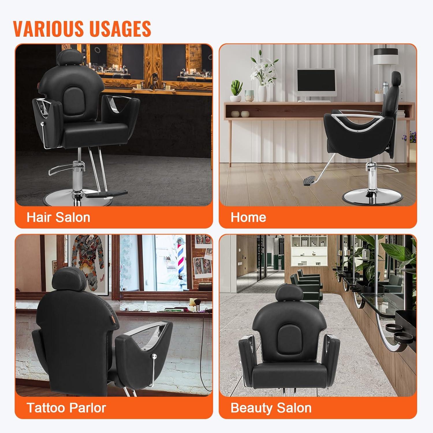 Salon Chair, Hydraulic Recliner Barber Chair for Hair Stylist, 360 Deg Swivel Reclining Salon Chair, Black - 330 lbs