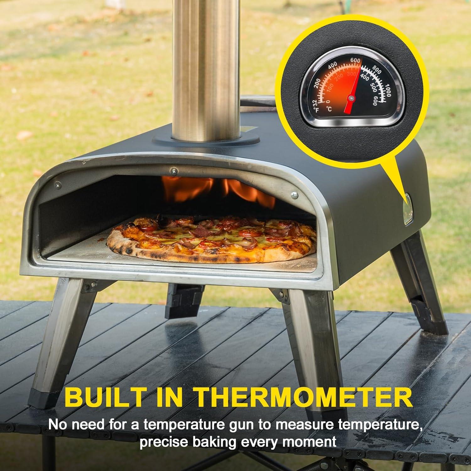 Pizza Oven Outdoor 12" Wood Fired Pizza Ovens Pellet Pizza Stove for Outside, Portable Stainless Steel Pizza Oven for Backyard Pizza Maker Portable Mobile Outdoor Kitchen (Swivel Grey)