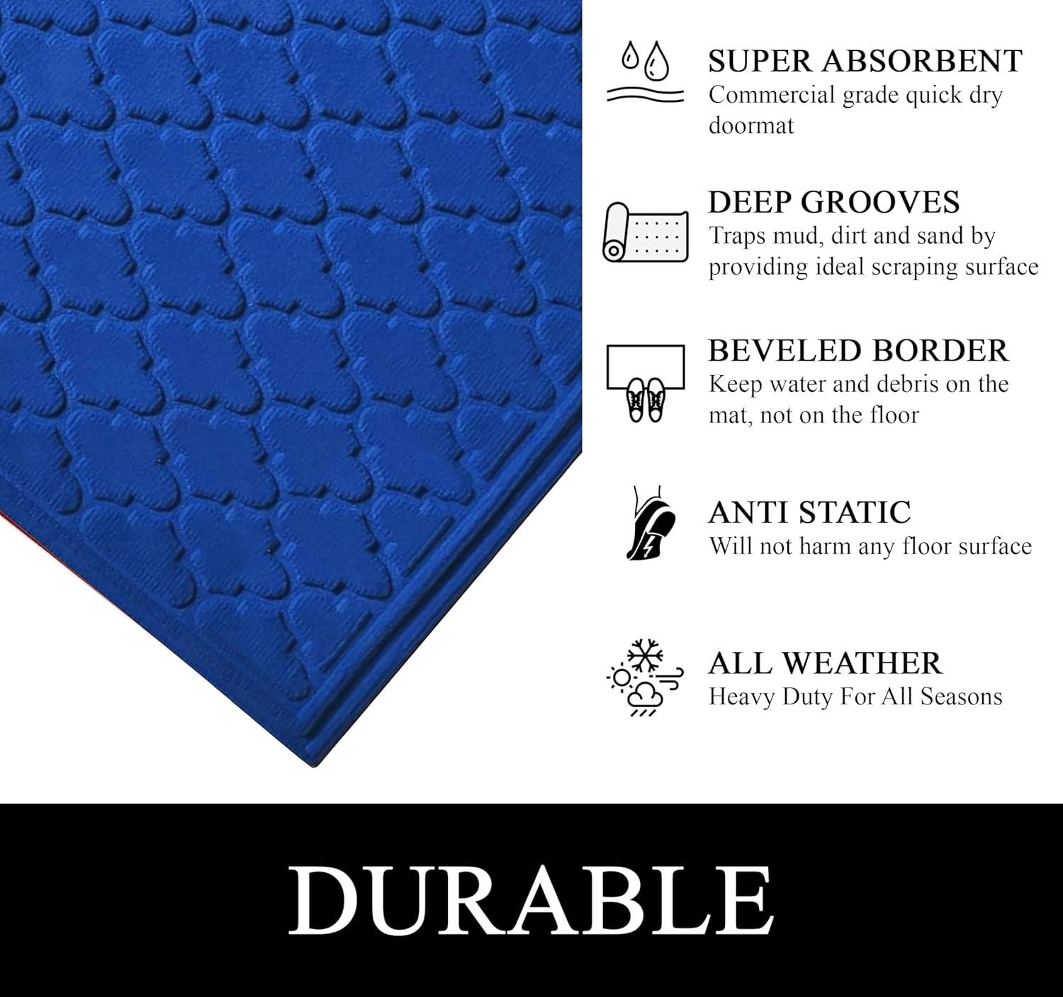 A1HC Indoor Outdoor Mat, Front and Back Entrance Welcome Mats, Large Front Door Patio Mats 24x36 Inches, Non-Slip Easy Clean Entrance Washable Large Size Doormats, Blue