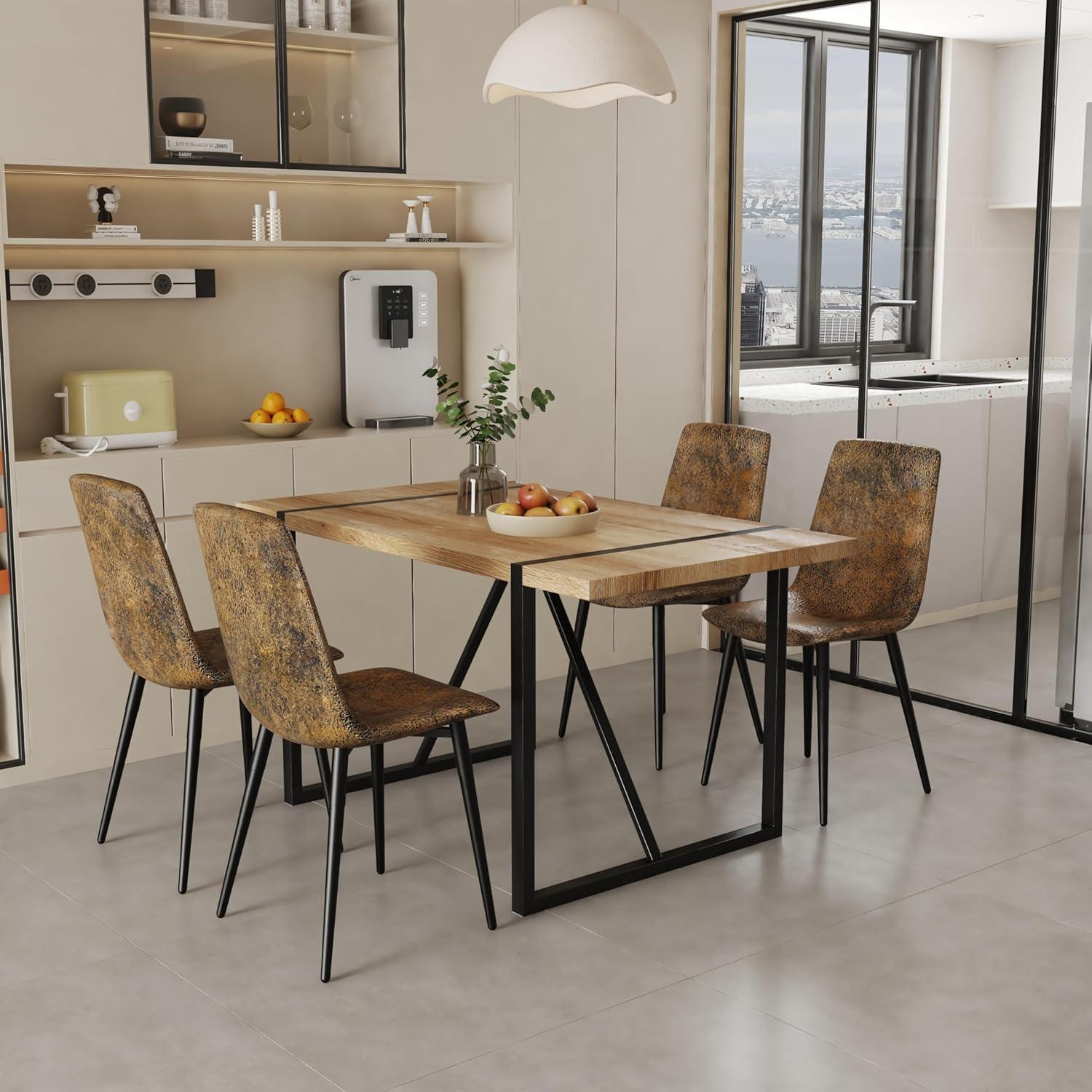 Modern Industrial 5-Piece Light Brown Wood Dining Set