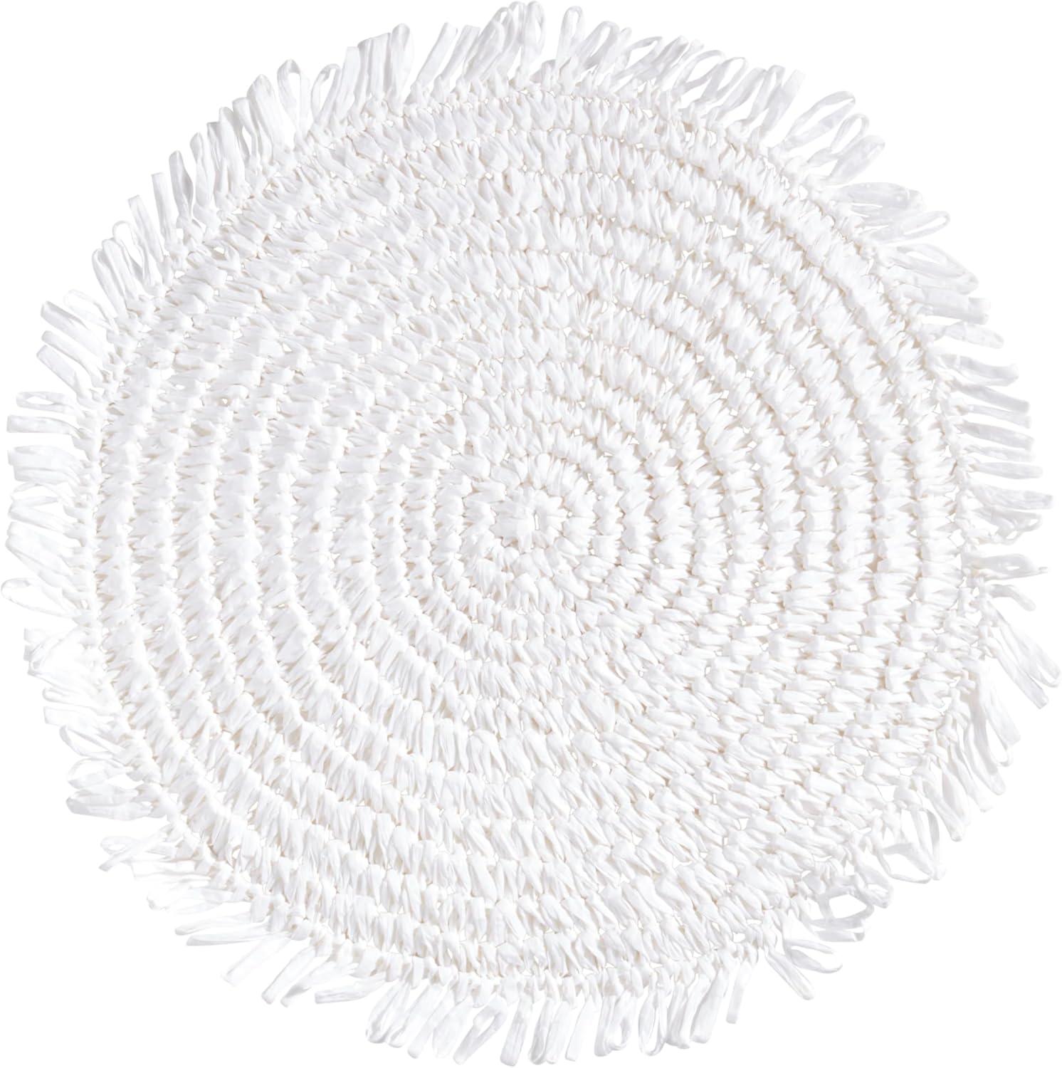 White Round Raffia Fringe Placemats, 14-inch Set of 4