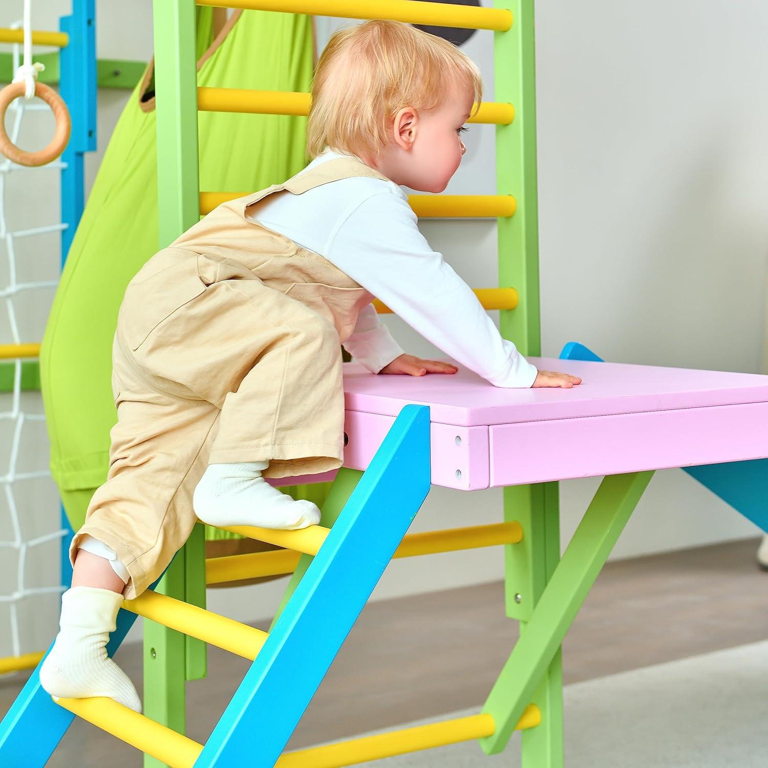 Avenlur Grove - Wood indoor 8-in-1 Wall Jungle Gym, Color